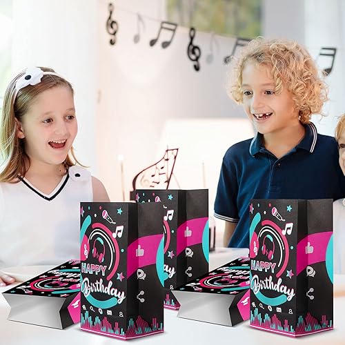 Miniatura 6 de Sumind 24 bolsas de recuerdos de fiesta temática musical, bolsa de regalo de cumpleaños, regalos de fiesta de karaoke con temática Kpop para niños,