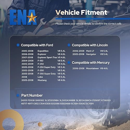 Miniatura 3 de ENA Juego de 8 bobinas de encendido amarillas compatibles con Ford Lincoln Mercury Mustang Expedition Explorer F150 F250 F350 F450 F550 Mountaineer