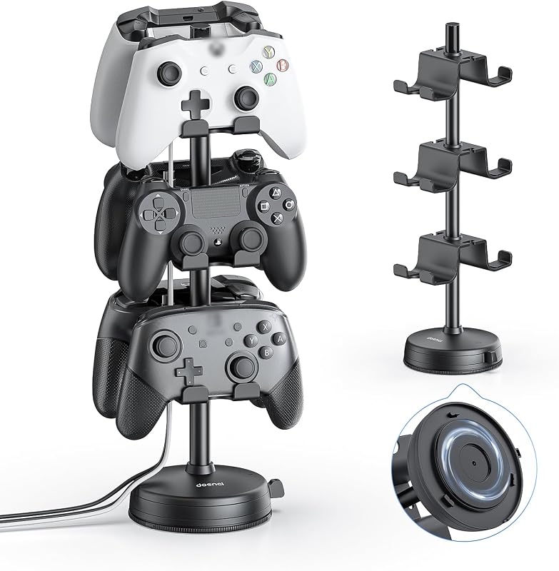 doenci Controller Halter 3 Ebenen für 6 PS5 PS4 Nintendo Switch Xbox Gaming Controller, Kopfhörer Ständer Controller Halterung mit Saugnapfbasis, Headset Ständer für PlayStation 5 Game Controller