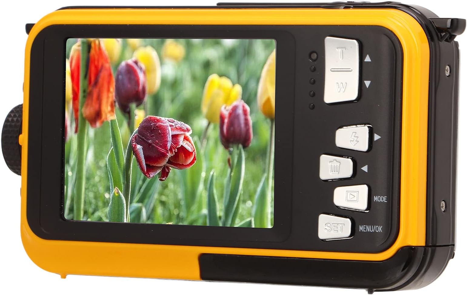 MXGZ Waterproof Digital Camera, FHD 2.7K 48 MP 10ft Underwater Camera 16X Digital Zoom Front Rear Double Screens LCD Display Selfie Camera Video Recorder for Snorkeling, Gift for Kids Adult(Yellow)