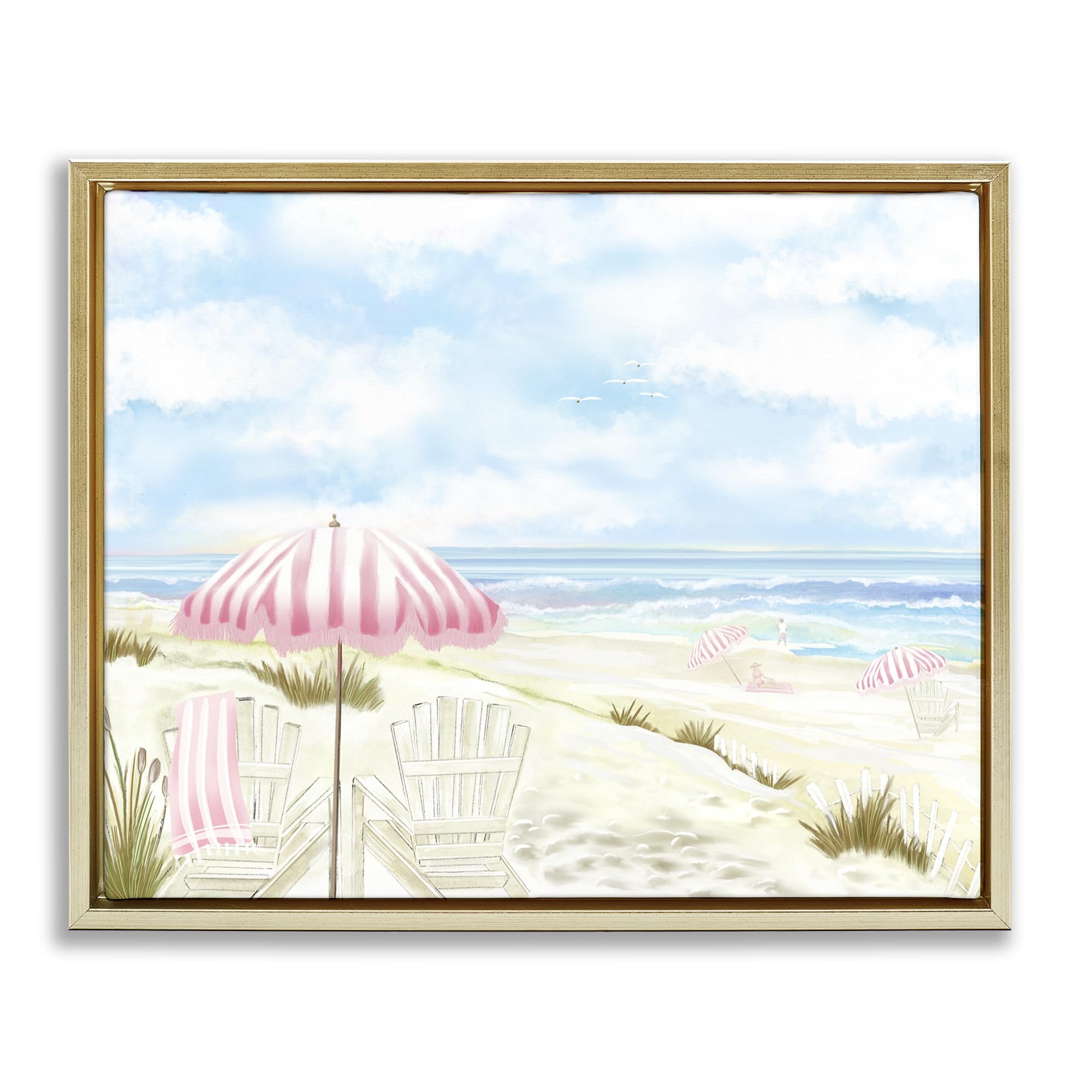 'Seascape with Pink Umbrella'| Floating Frame Canvas Art