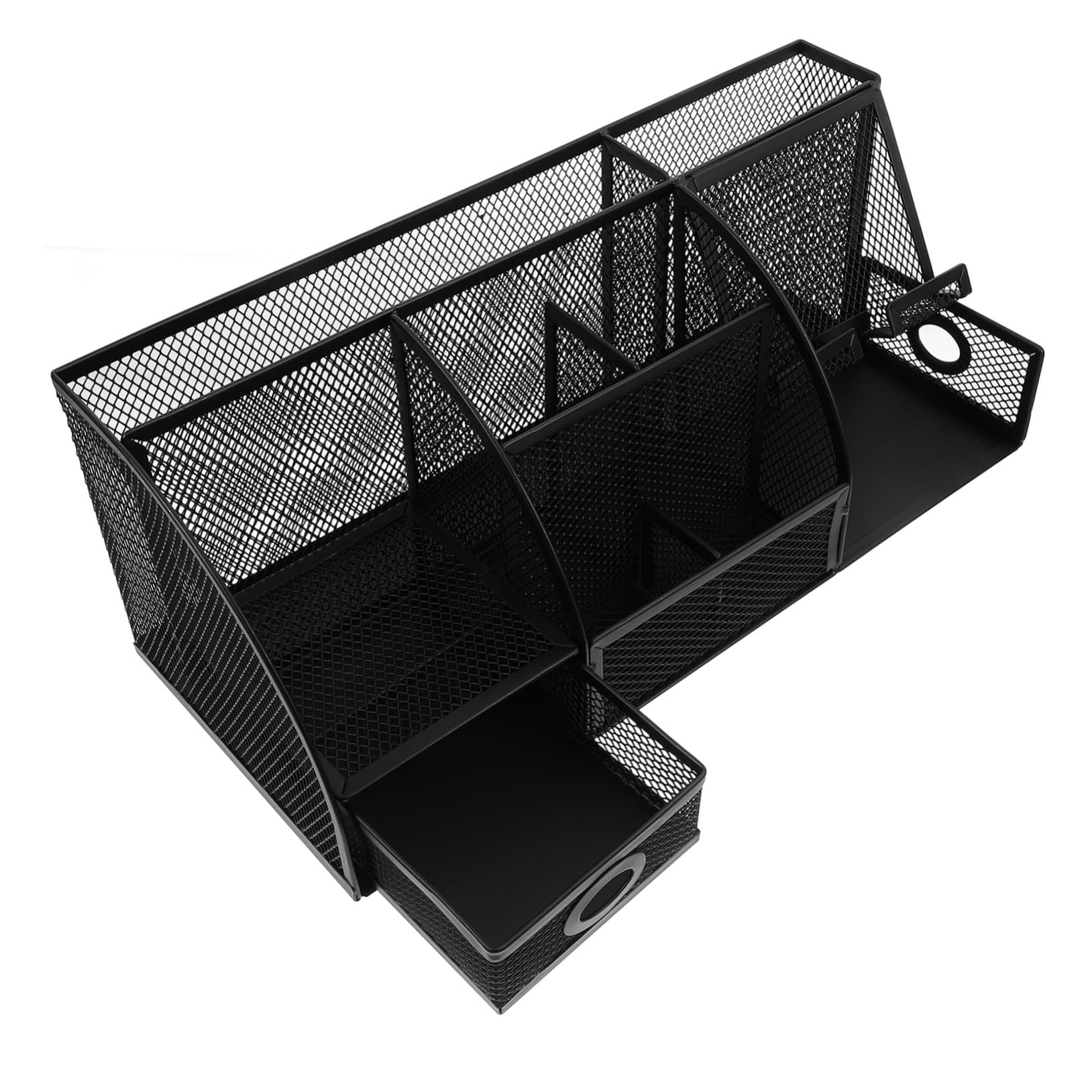 Schwarzer Eisen Stiftehalter für Schreibtisch als Organizer | Desk Organizer mit Fächern, Platzsparende Kasten für Büromaterial, Moderner Look