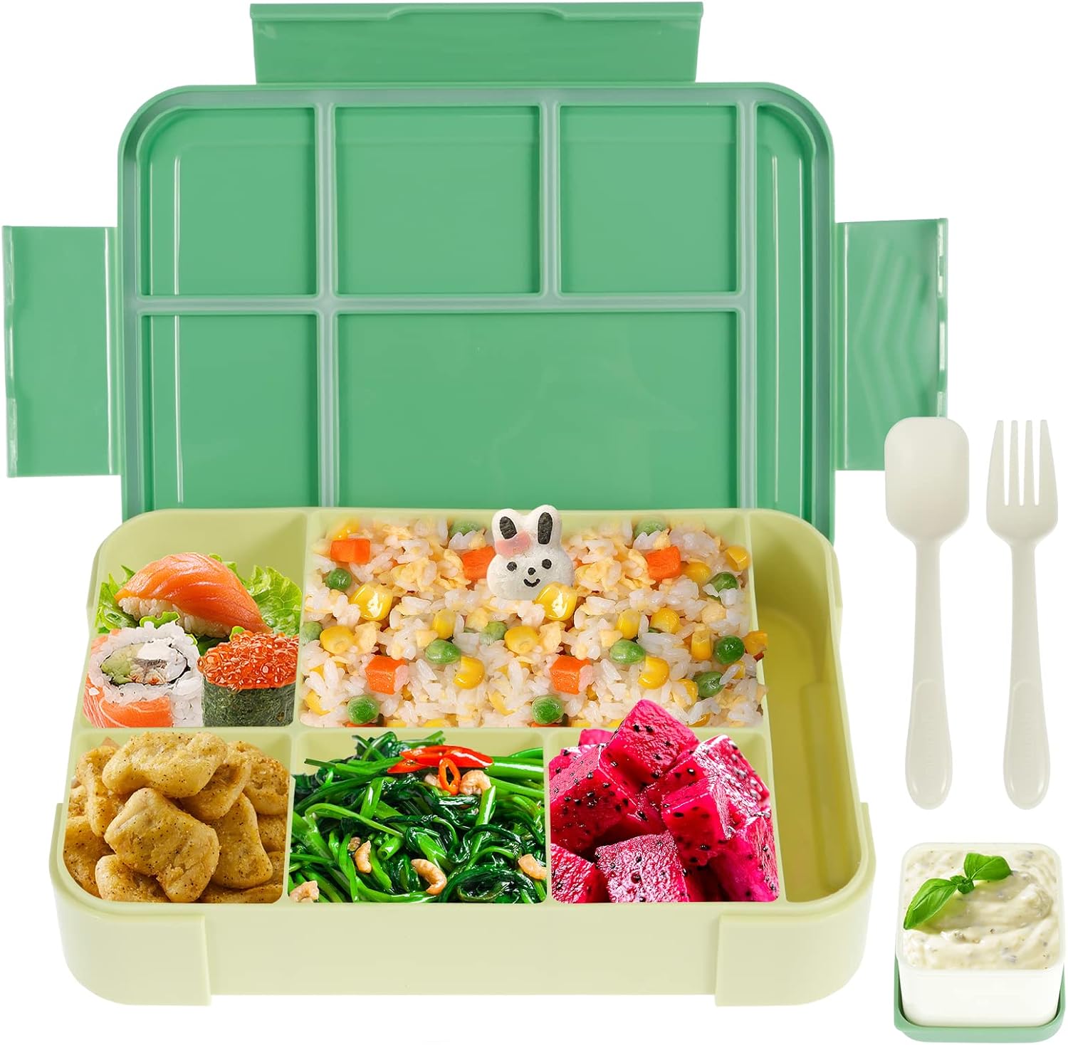 Boîte à Lunch Bento Enfant Avec 3 Compartiments Étanchés - Modèle Baleine Mignonne, Cuillère Incluse Boîte Bento Baleine