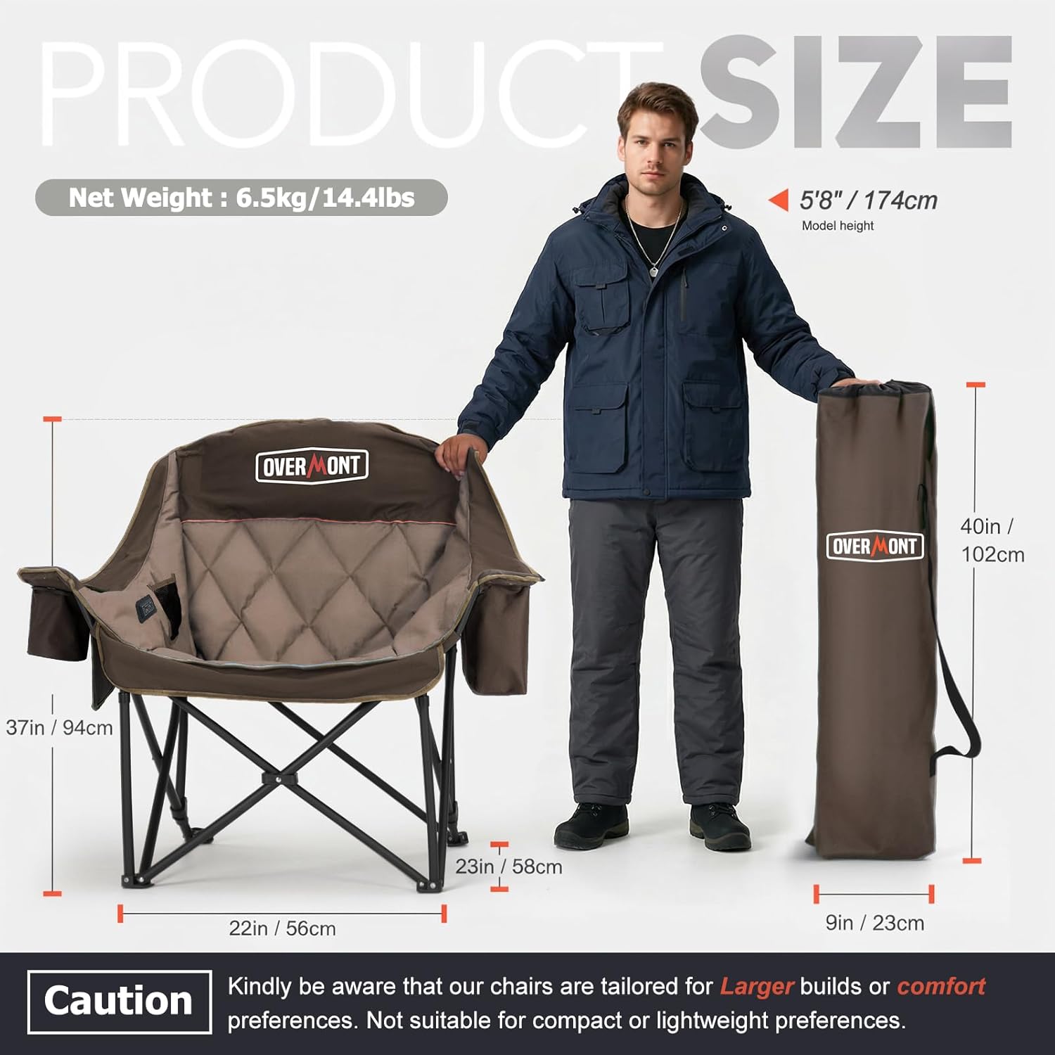 Overmont 2PCS Oversized Camping Chair for Adults - 400lbs Support Heavy Duty Padded Folding Chair with Cooling Bag Cup Holder Side Pocket Carry Bag - Comfortable Portable for Outdoor Garden Sports
