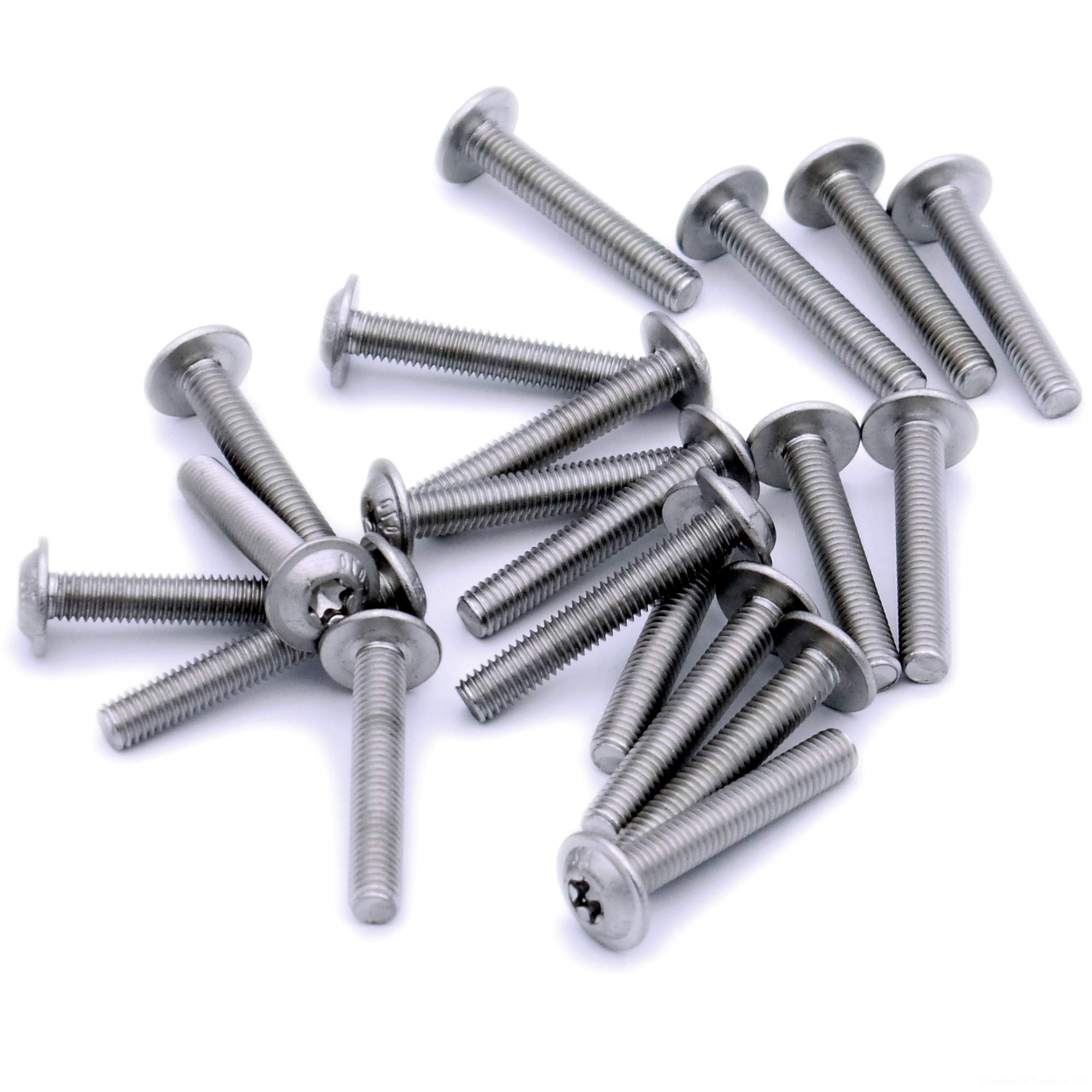 Singularity Supplies Silver M6 (6Mm X 20Mm) Flanged Tx Socket Button Machine Screw (Bolt) - Stainless Steel (A2) (Pack Of 20)