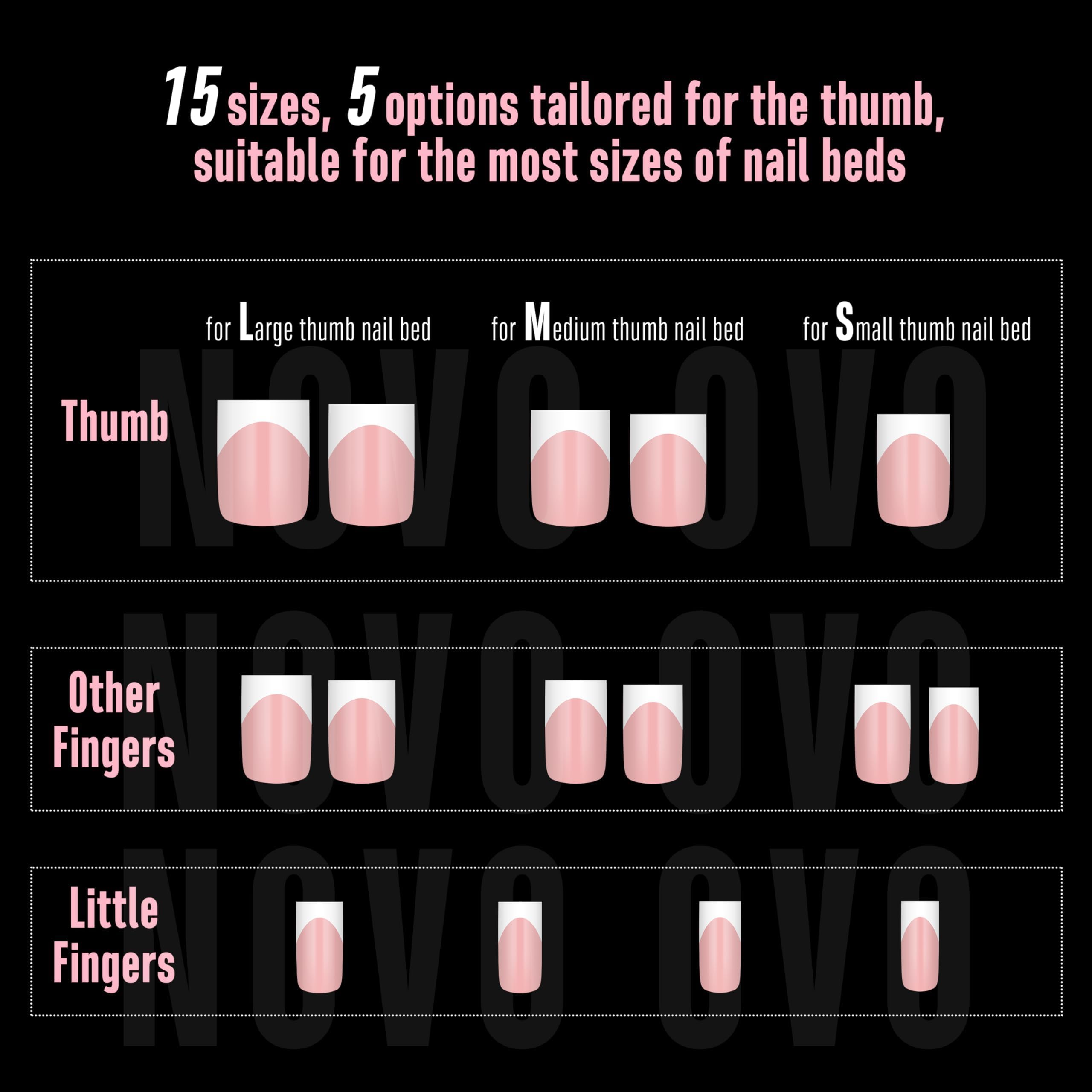 NOVO OVO Krótkie ostre kwadratowe białe francuskie tipsy do paznokci Press on BABY PINK, krótkie ostre kwadratowe paznokcie, lakier hybrydowy, pełna pokrycie do paznokci DIY x 15 rozmiarów 240 sztuk
