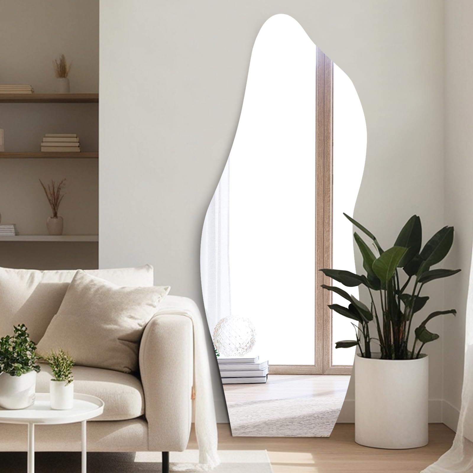 Muzilife Asymmetrischer Ganzkörperspiegel Rahmenloser Wandspiegel 160x60cm, Unregelmäßiger Großer Wandspiegel mit MDF-Rückwand, Dekorativer Spiegel für Wand Wohnzimmer Bad Flur Eingang, Deko