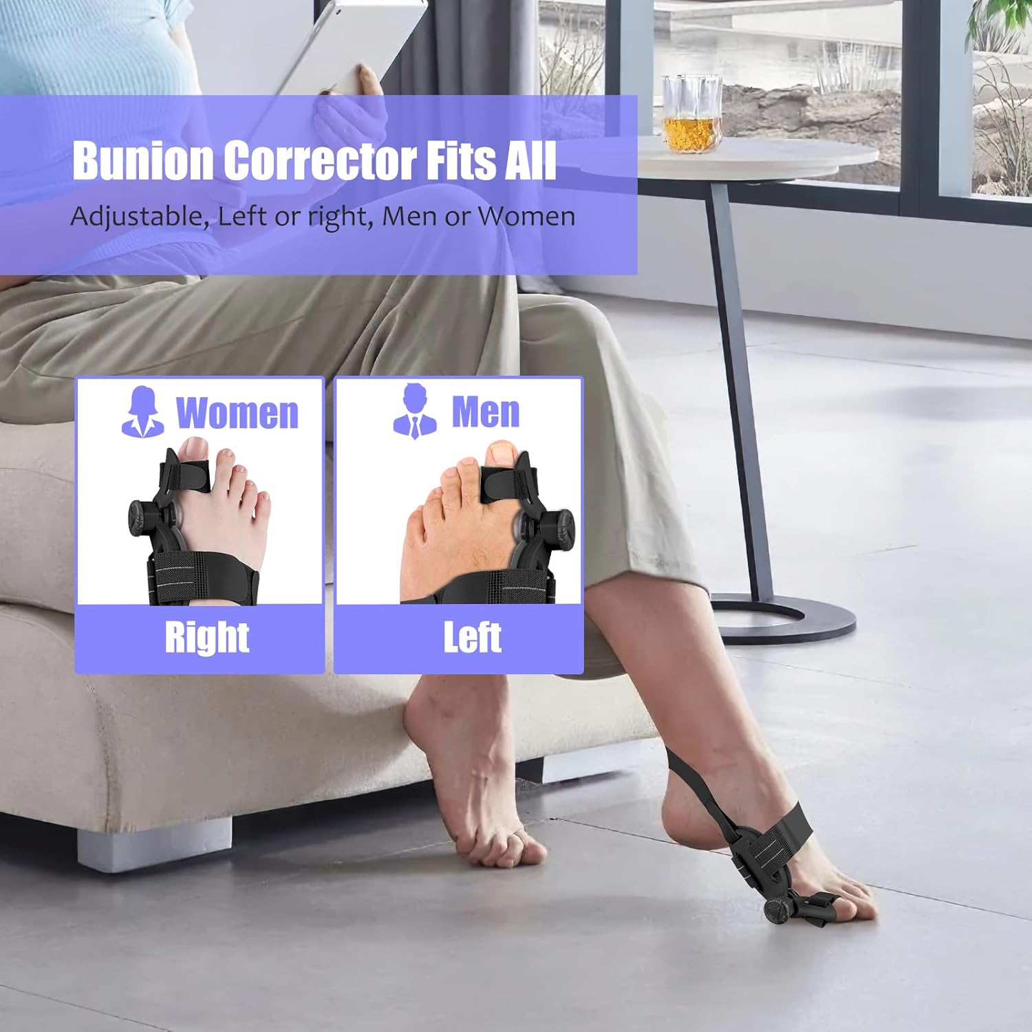 Adjustable Bunion Corrector for Women Men - Bunion Fix for Big Toe Orthopedic Toe Splint Double Correction Separator, Relief for Hallux Valgus, Suitable for Left/Right Feet (1PC, Black) - Image 2