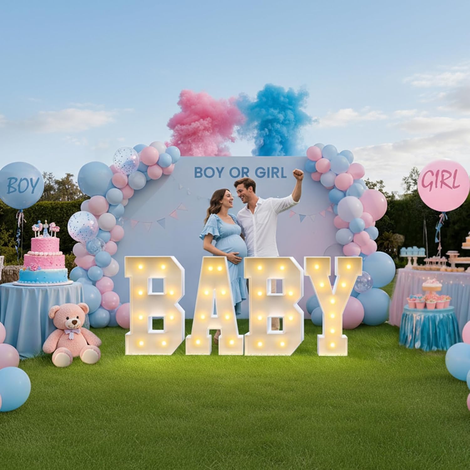 3FT Baby Marquee Letters, Large Light Up BABY Sign for Backdrop Baby Shower Decorations, 3 Feet Tall Big Light Up Letters for Girl Boy Gender Reveal Party Decor, Pre-Cut Foam Board Kit