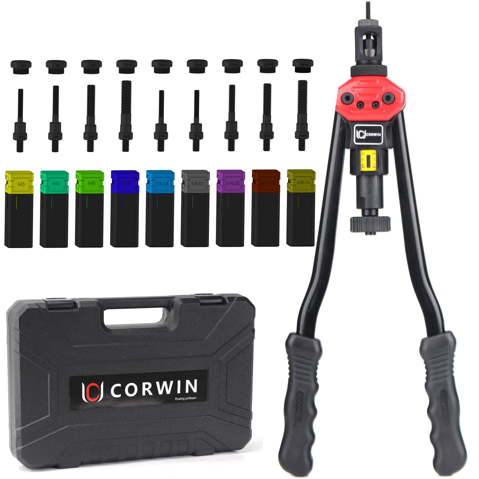 CORWIN Extra Long Mandrel Rivet Nut Tool 1002 16-Inch Rivnut Gun Kit 9 ...