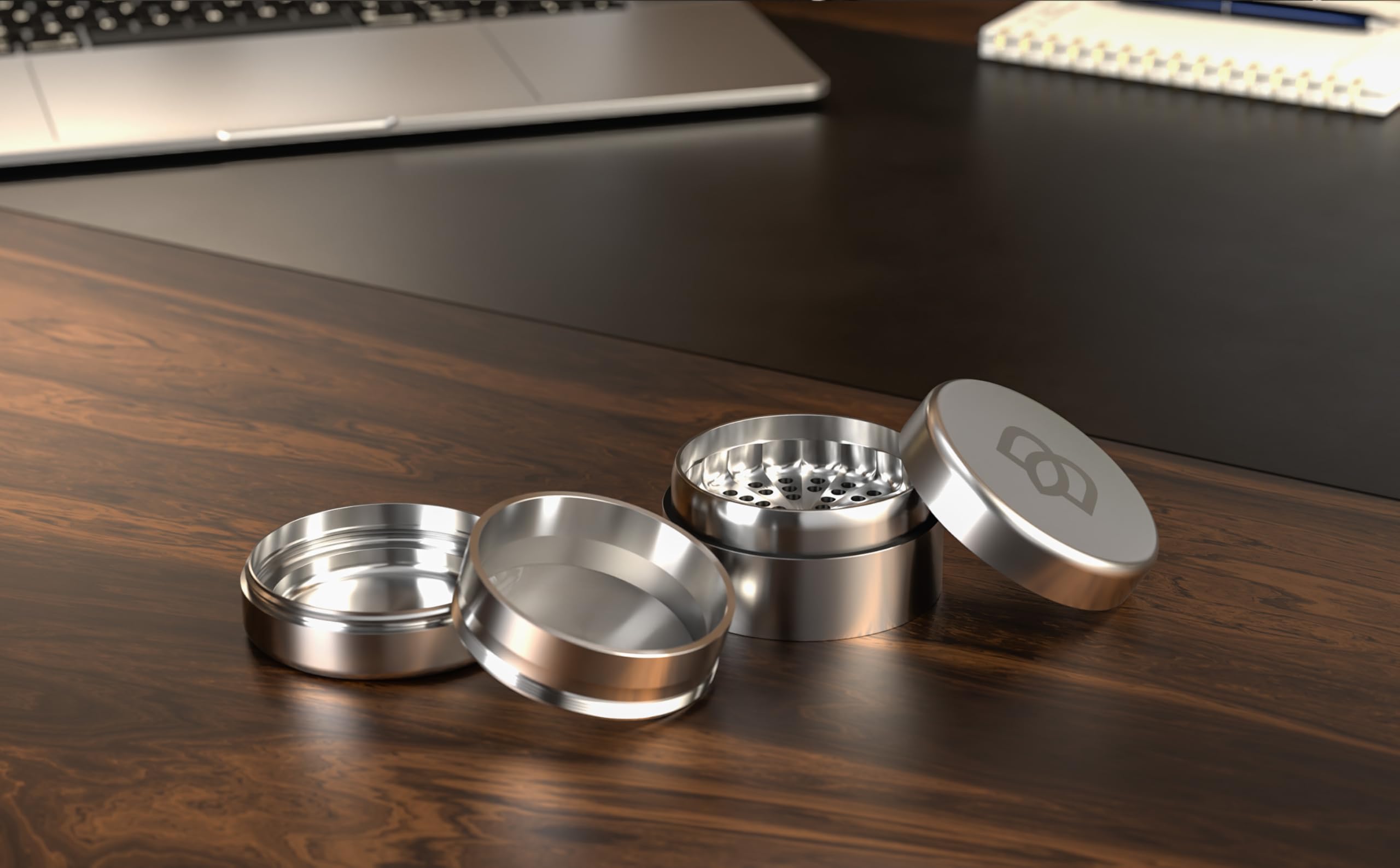 Bloomint Apollo toothless Grinder Edelstahl, 63 mm, 4-Teiliger Premium Grinder zahnlos - Für Kräuter, Gewürze und Herb, Crusher mit Pollenfach