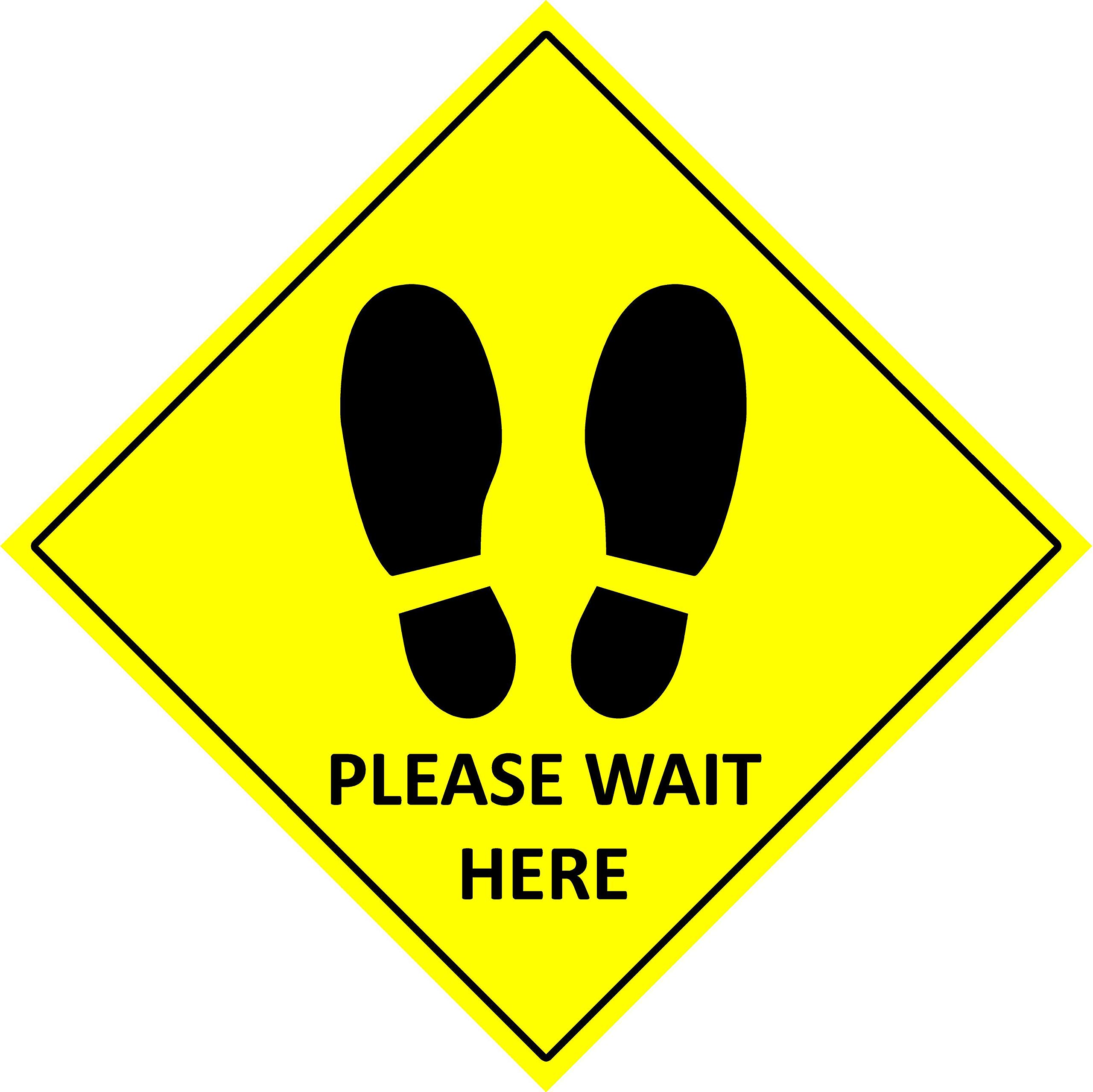 Please wait here social distancing safety sign - 300mm x 300mm Self adhesive sticker floor graphic