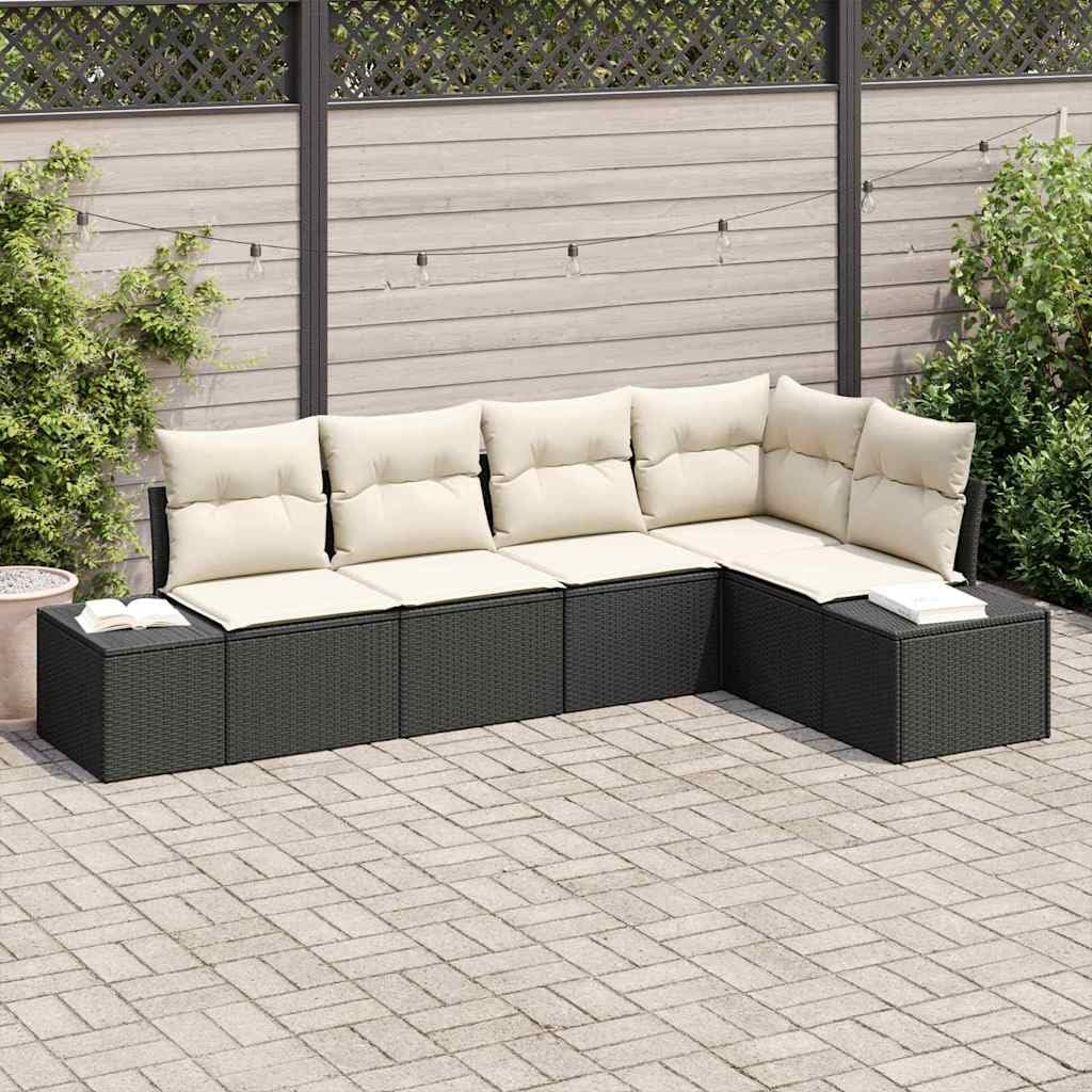 Polirattan modułowy akacjowy na taras 264 x 154 x 69 cm czarny kremowy