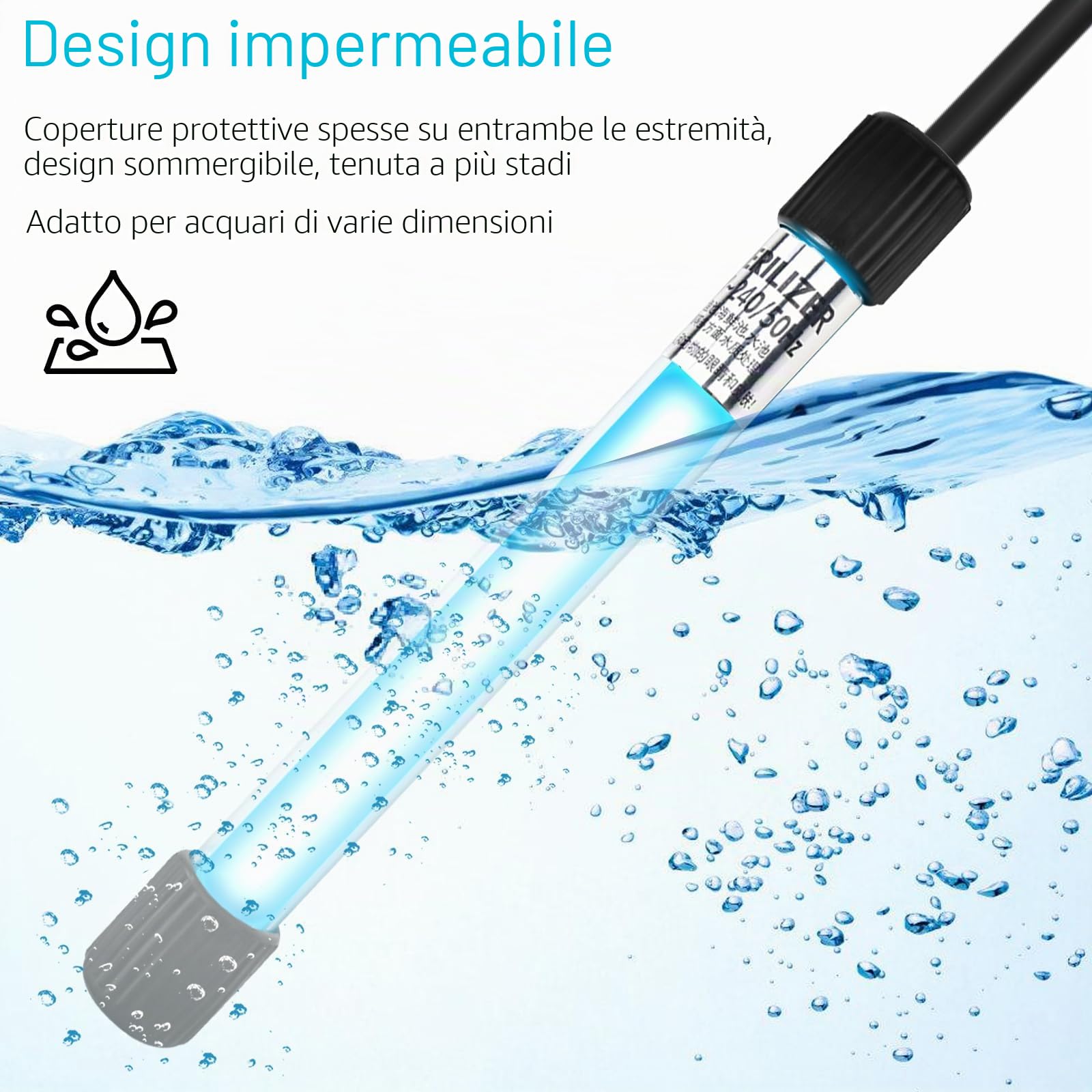 Luce sterilizzatrice UV per acquari, chiarificatore d'acqua da 13 W, con timer, lampada subacquea UV, impermeabile, luce UV sterilizzatore, luce UV immersibile, per acquari, laghetti da