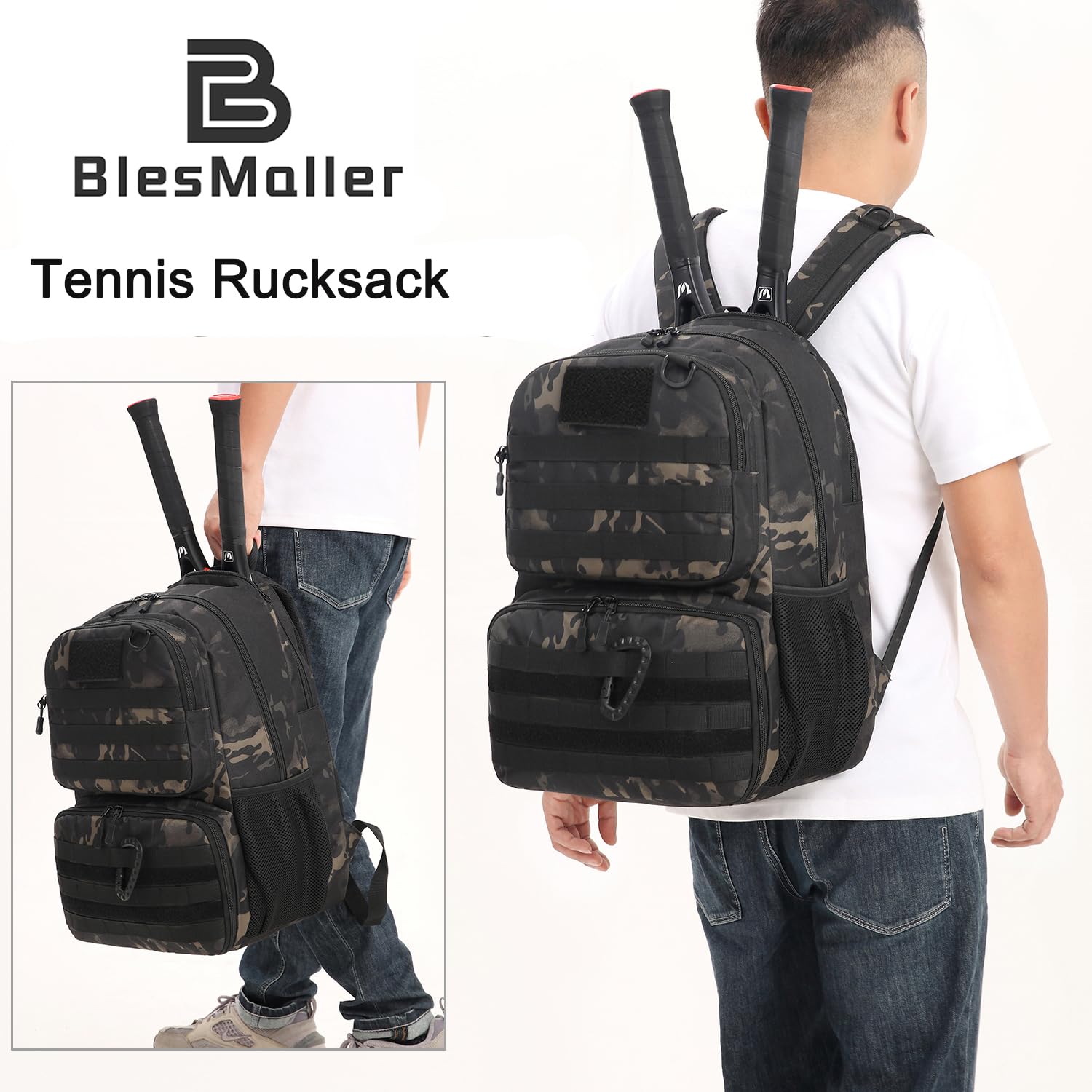 Zaino da Tennis con Scomparto per Scarpe e Protezione per la Racchetta Borsa da Tennis tattica per Donne/Uomini Borsa Sportiva
