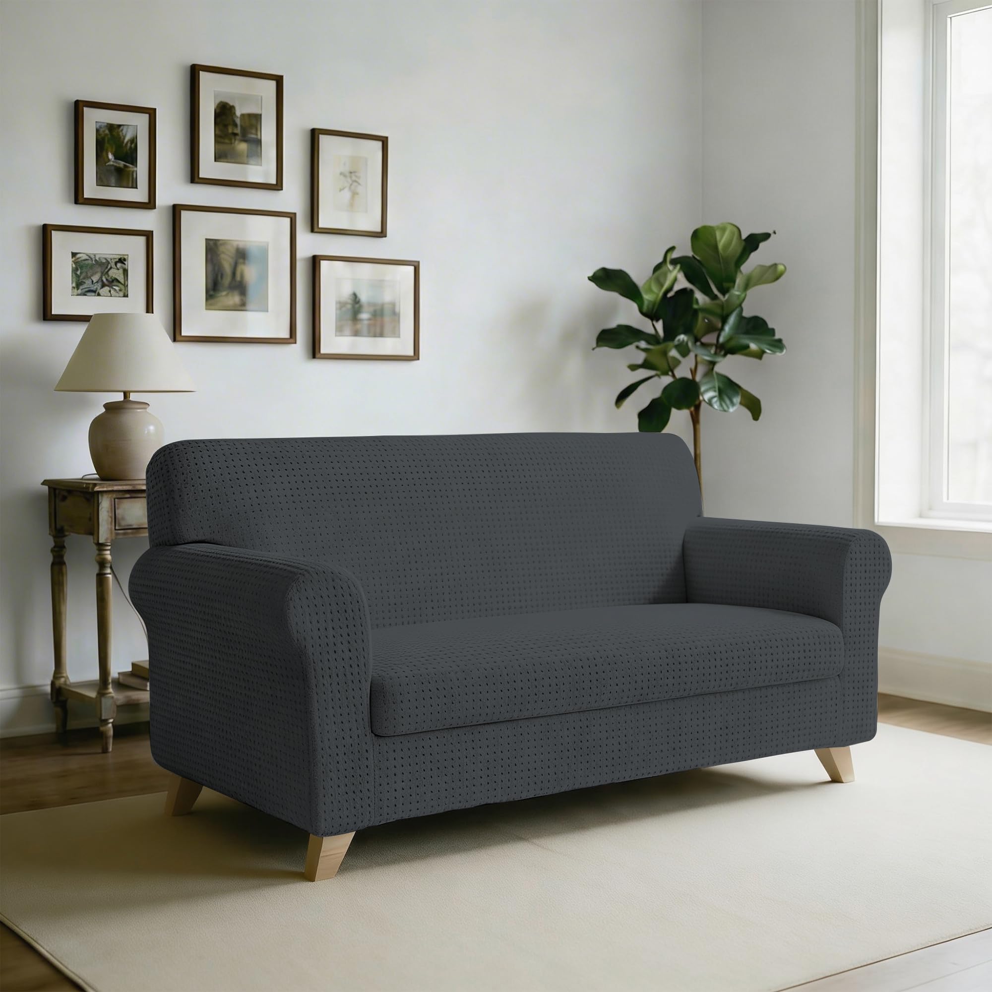 Italian Bed Linen “ Iris” Sofa Cover, Fabric, Dark Gray, 3 Places