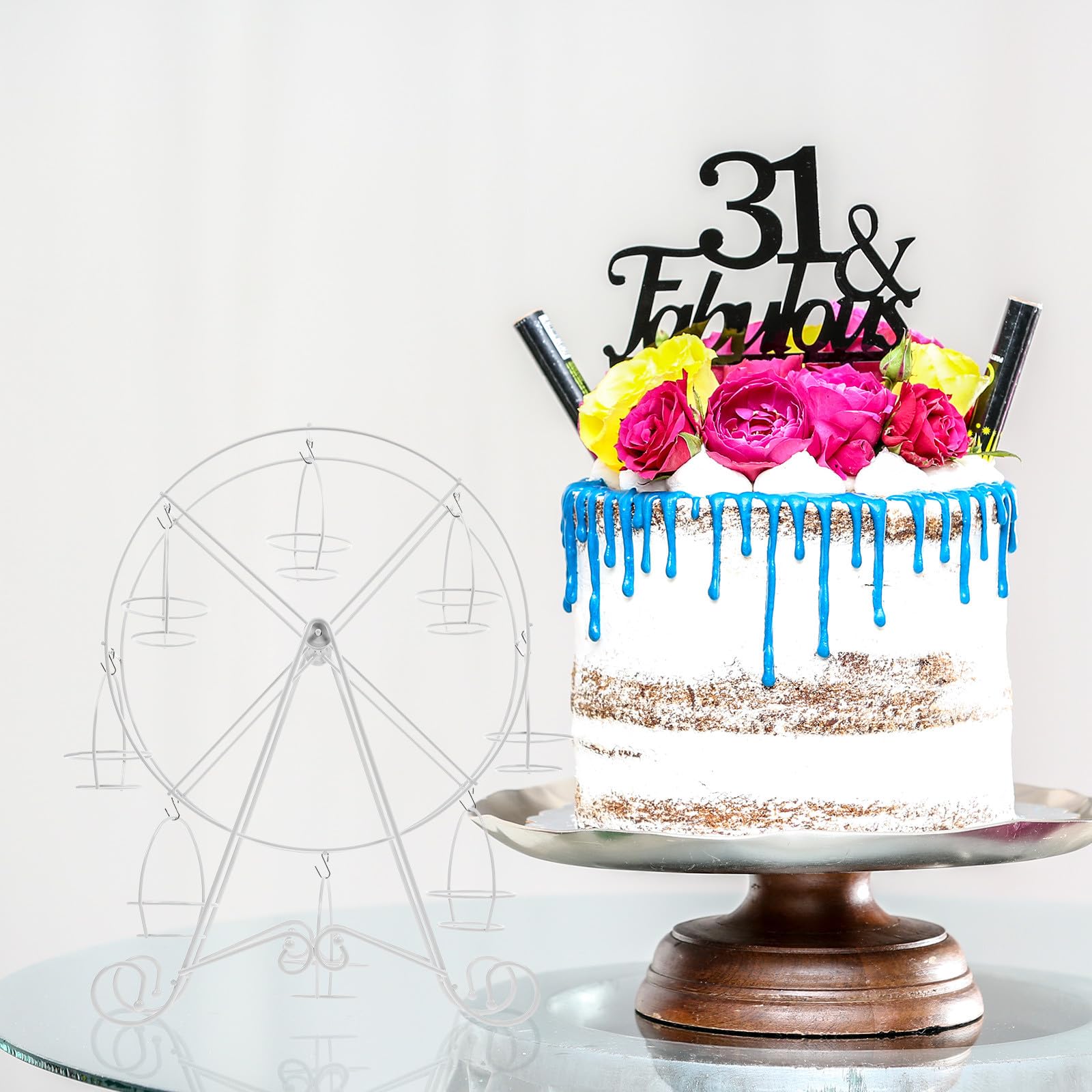 Zerodeko Présentoir à Cupcakes Mariage en Fer Blanc Design Rotatif Forme Grosse Roue Chic pour Fête Élégante Support Gâteau et Dessert Pratique et Moderne