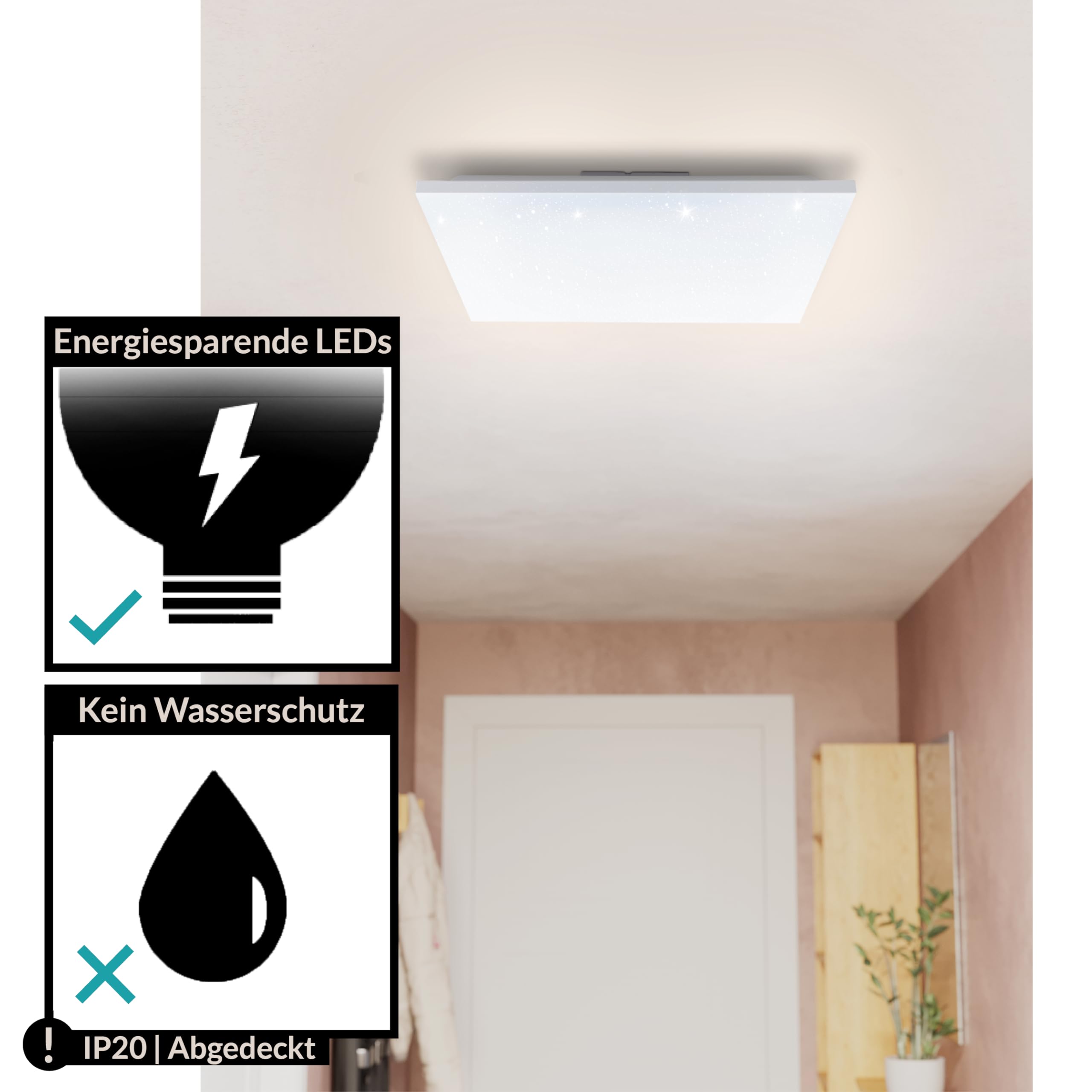 EGLO LED Panel Calemar-S, quadratische Deckenlampe mit Kristall-Effekt