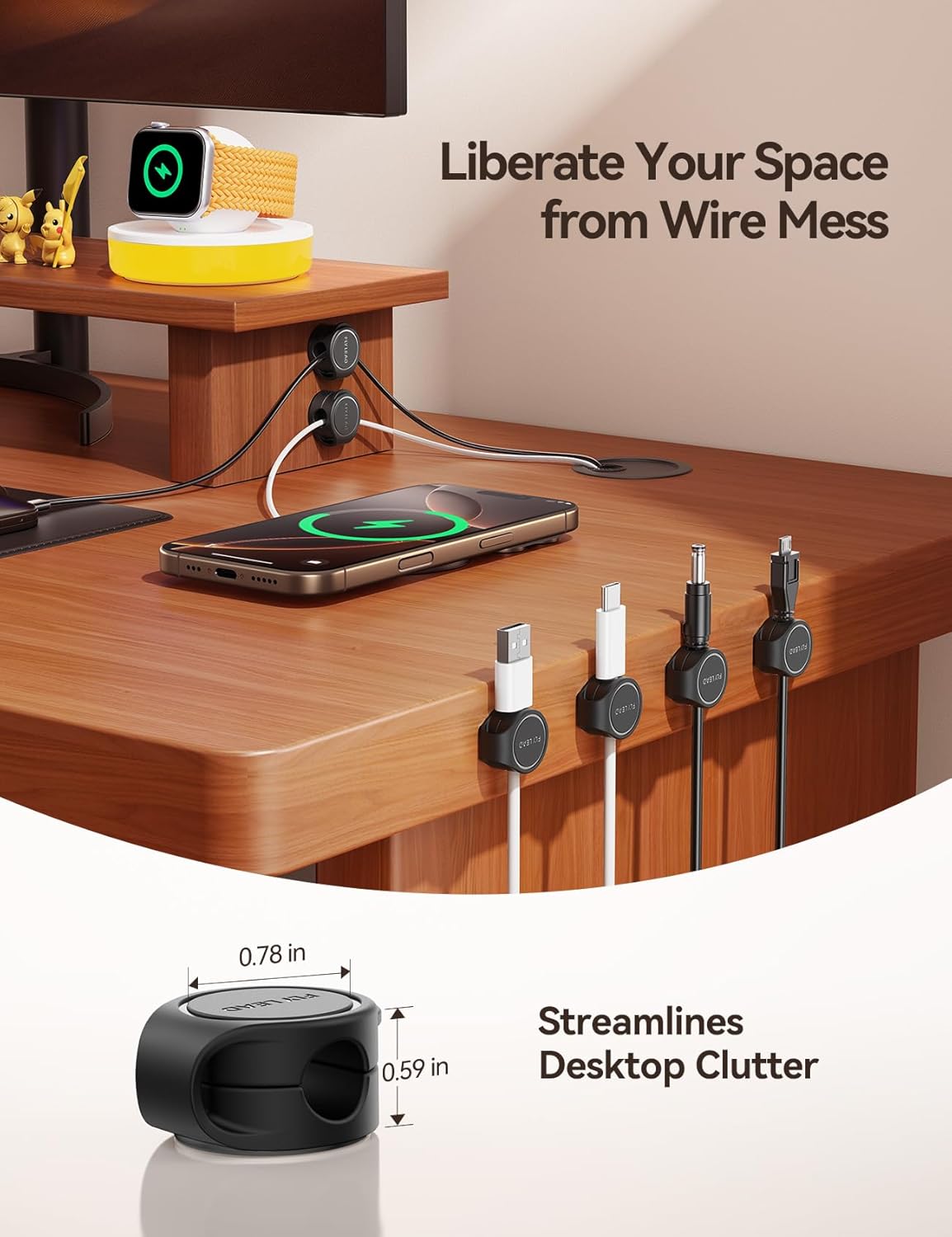 8-Pack Silicone Cord Organizer Magnetic Cable Clips, Adhesive Cable Management Under Desk Wire Hider, FLYLEAD Desktop Cable Organizer for Phone, Office Workspaces Desk Organization Home Accessories - Image 6