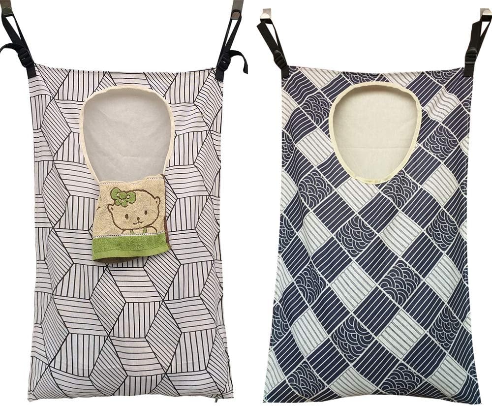 Adjustable Space Saving Door Hanging Laundry Hamper Bag with Free Hanging Hooks,Door Hamper for Holding Dirty Clothes (2Pack)