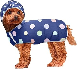 Rainbow Colorful Polka Dot Blue Pet Towel Lightweight Fast Drying Bathrobe for Dogs Machine Washable Hooded Dog Towels for Drying Dogs and Cats