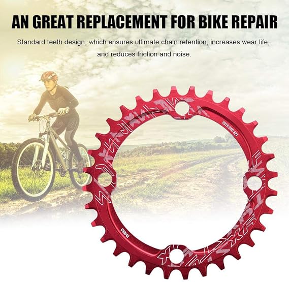 Bike Chainring, 32/34/36/38T Single Bike Chainring, 104 BCD Round Shape Single Chain Ring for Most Road Bike Mountain Bike(Red 36T)