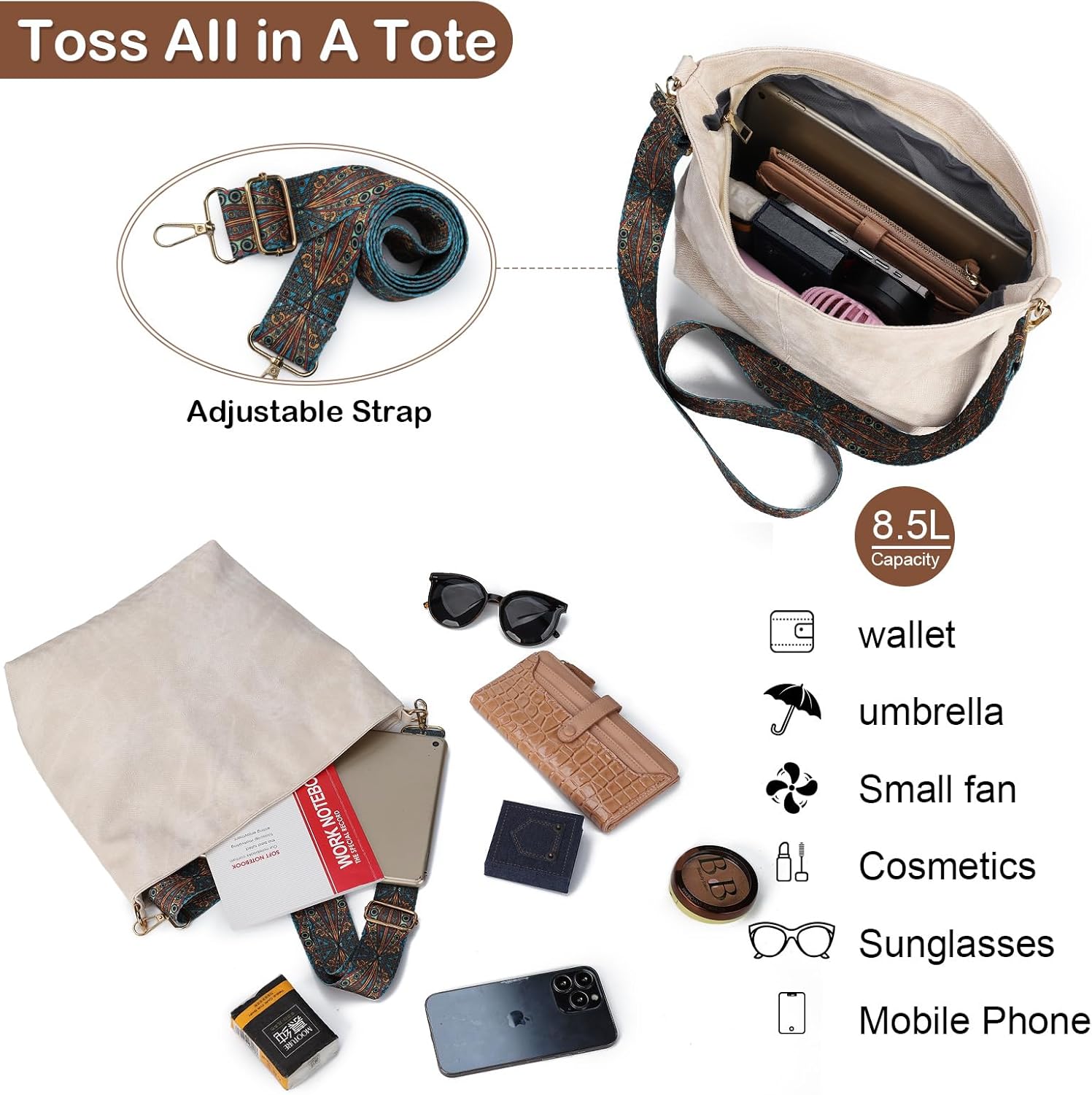 LAVTUG Hobo Bag for Women, Vegan Leather Shoulder Handbags Slouchy Bag with Zipper Everyday Tote Purse, Adjustable Strap | Slouchy, for Work, Travel, Weekender - Image 6