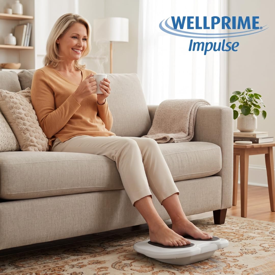 WELLPRIME Impulse Masajeador de Pies EMS con Mando a Distancia - Electroestimulador Muscular y Circulación, 99 Niveles de Intensidad