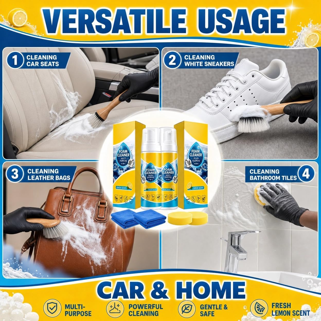 2 Pack Car Interior Foam Cleaner Kit, No-Rinse Spray, 2 x 4 fl oz image 2