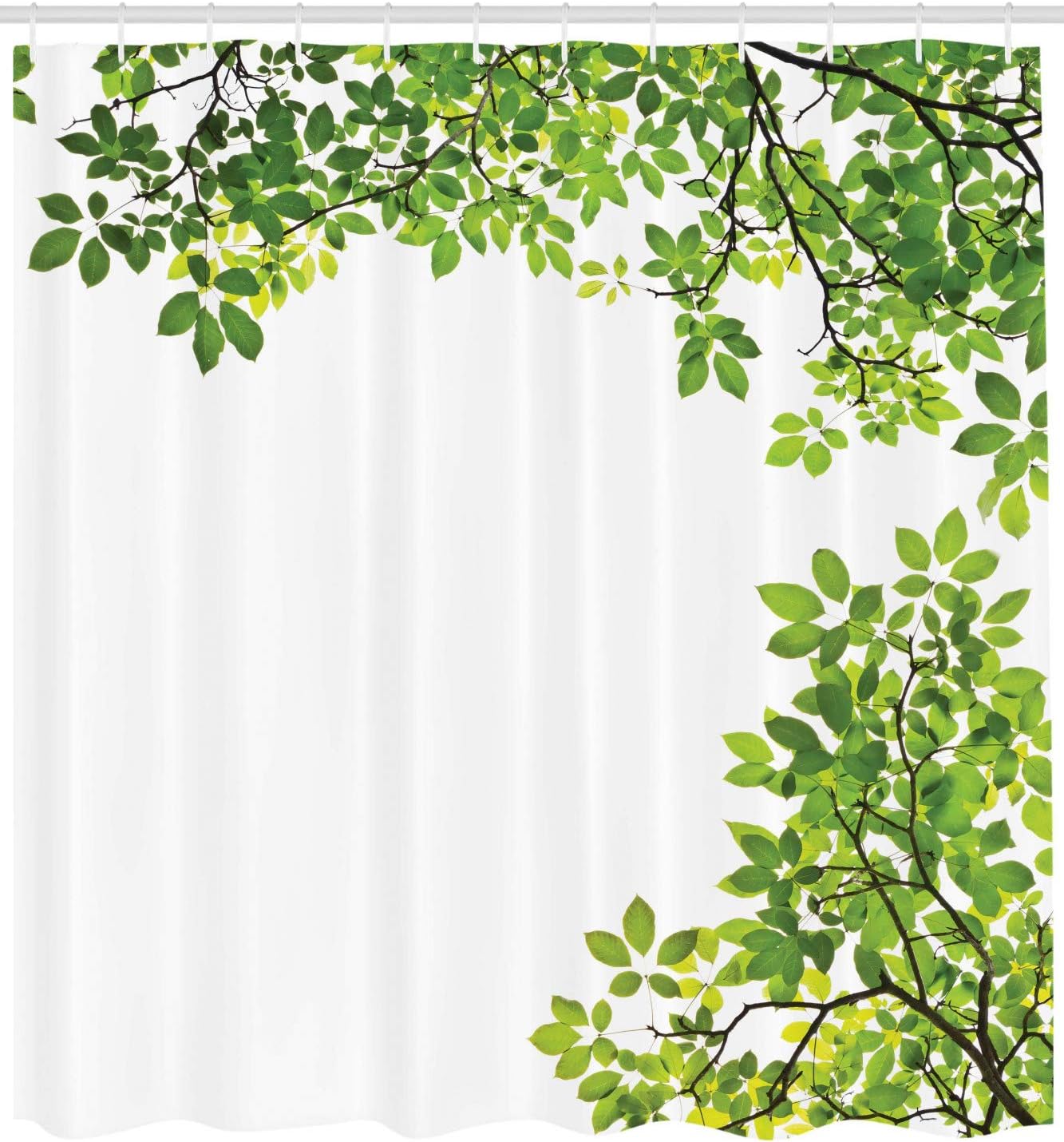 Ambesonne Leaves Shower Curtain, Broad Leaves Close-up Background Garden Foliage Shrubs Cells Plant Image Print, Cloth Fabric Bathroom Decor Set with Hooks, 69" W x 75" L, White and Green