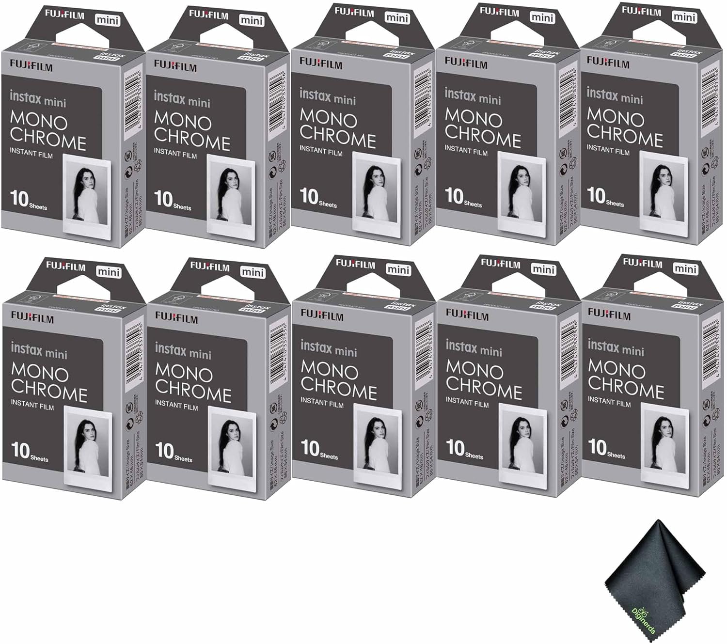 FUJIFILM INSTAX MINI Monochrome Instant Film (100 Exposures) + Microfiber Cleaning Cloth