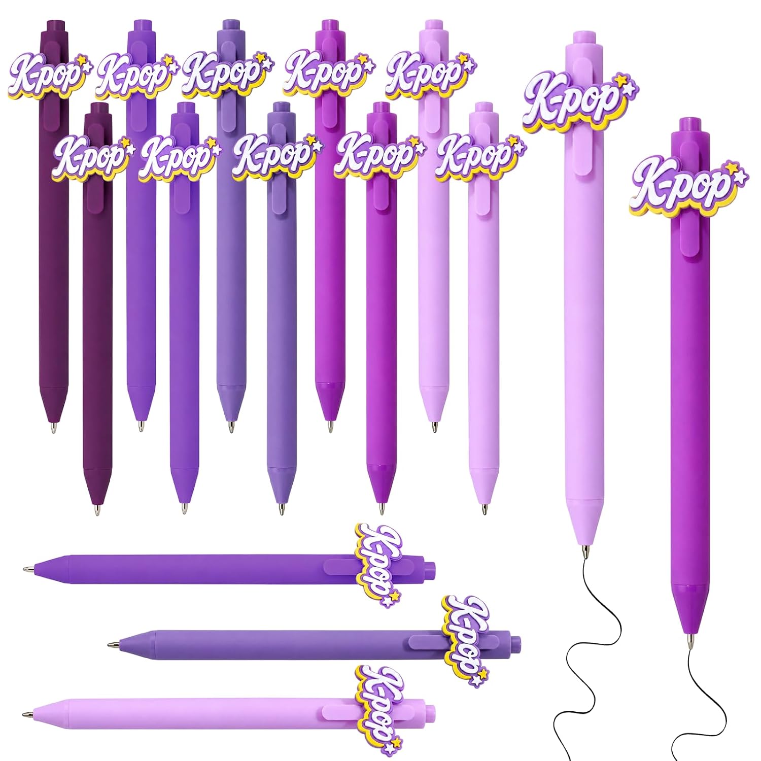 Eaasty 15 Pcs Kpop Party Favors Multi Color Ballpoint Pens Bulk, Purple