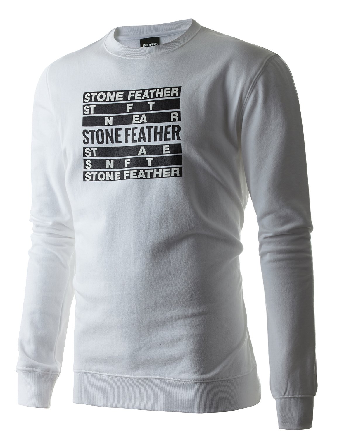 Stone Feather Men's elbow length sleeve White Slim Casual Sweatshirts(L)