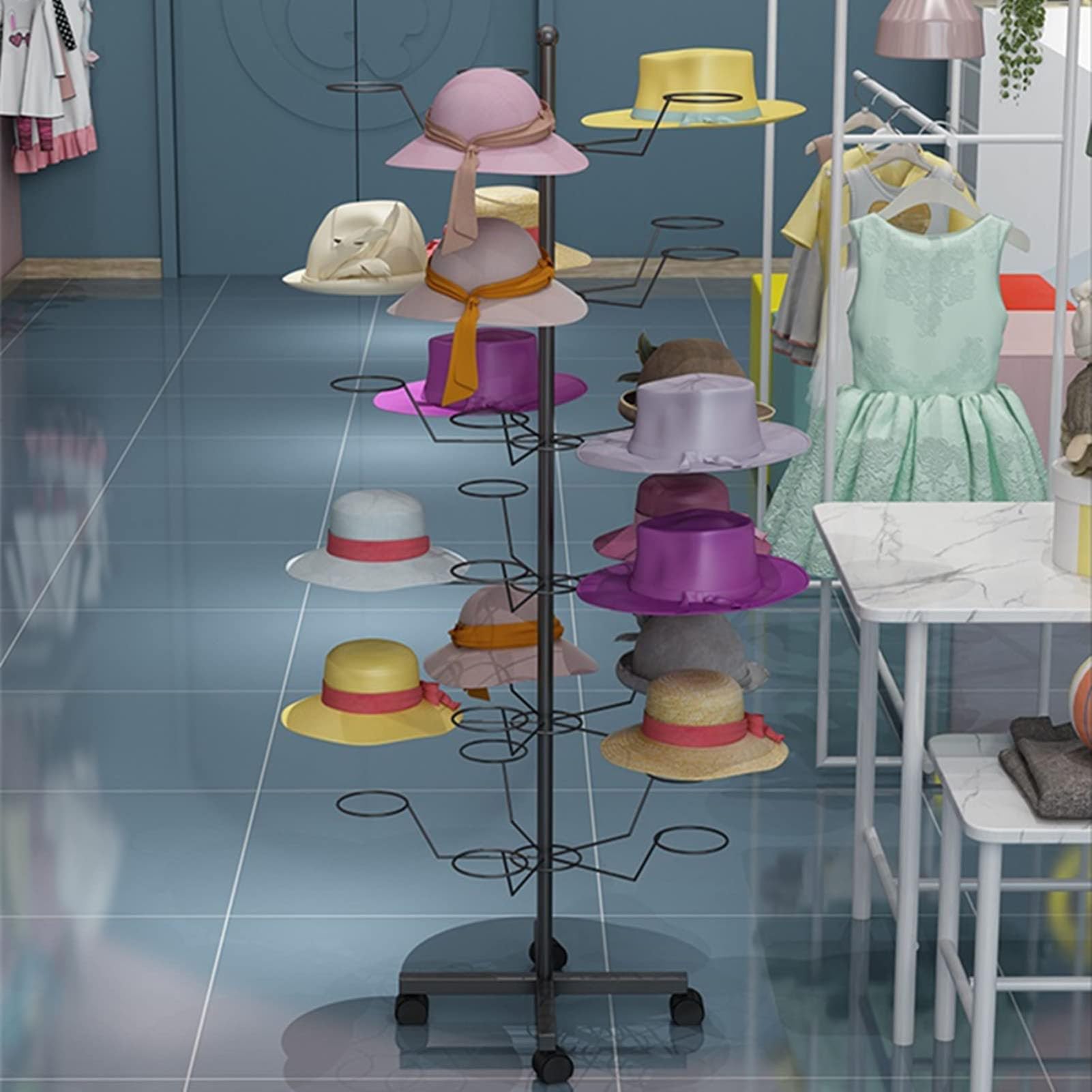 Soporte Giratorio Ajustable de 7 Niveles para exhibición de Sombreros - Estante Giratorio Independiente para la organización de Gorras de béisbol, Gorros para Pelucas y Sombreros