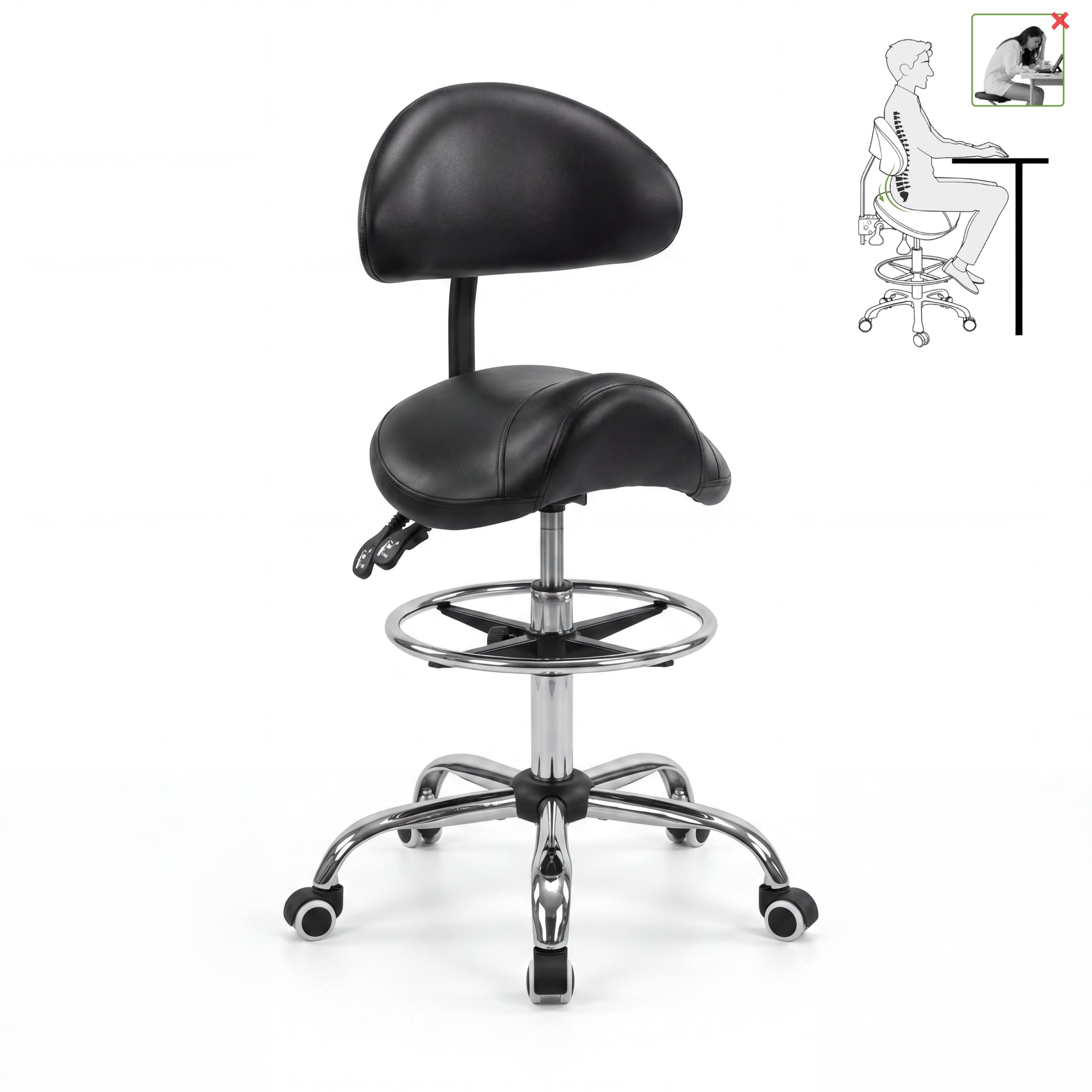 Ergonomic Salon Stool - Adjustable Height & Backrest -1