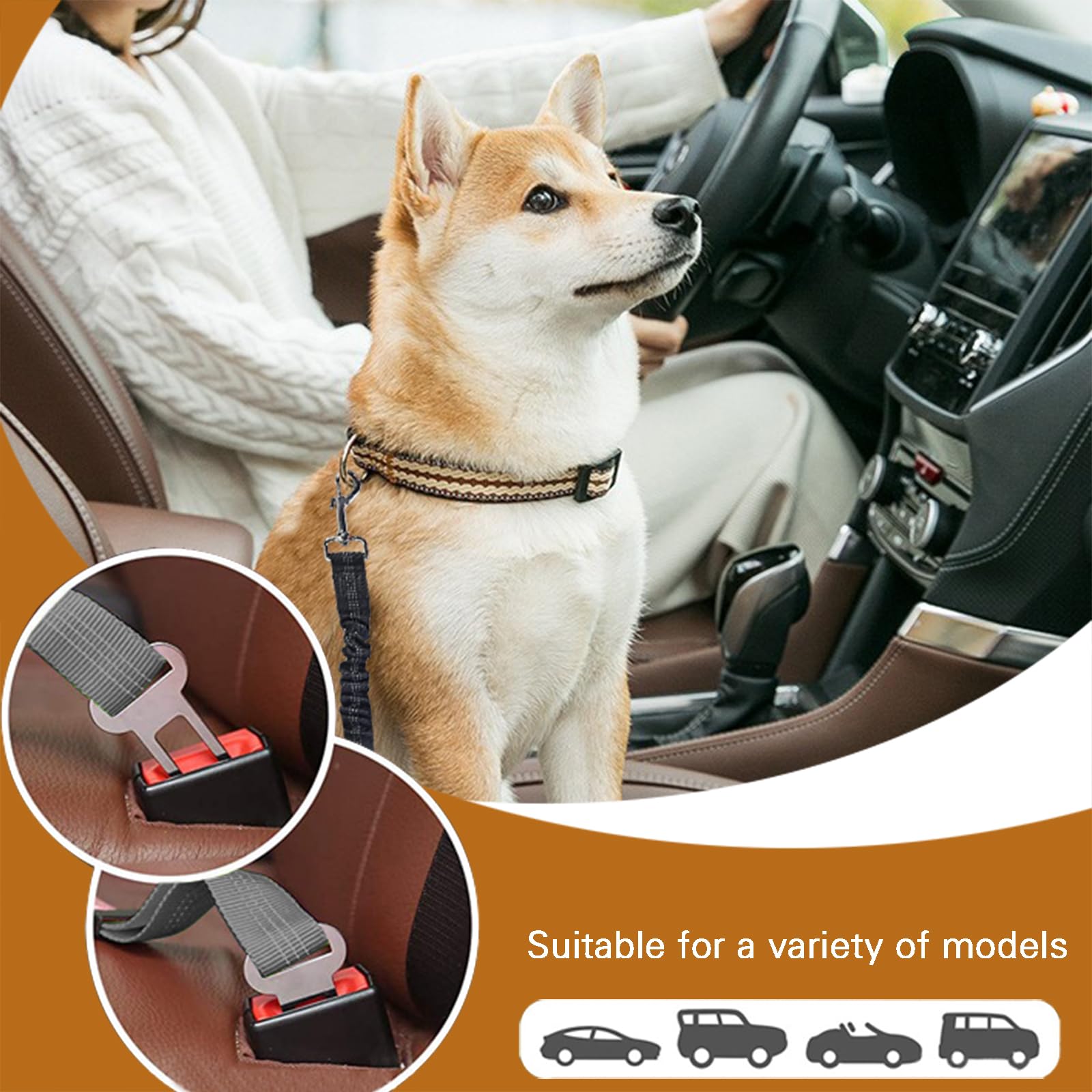 Lot de 2 Voiture Ceinture Chien Voiture, Harnais Voiture pour Chiens en Nylon Elastique, Laisse Chien Voiture Réglable avec Absorption, pour Tout Type de Voiture, pour Tous Les Chiens