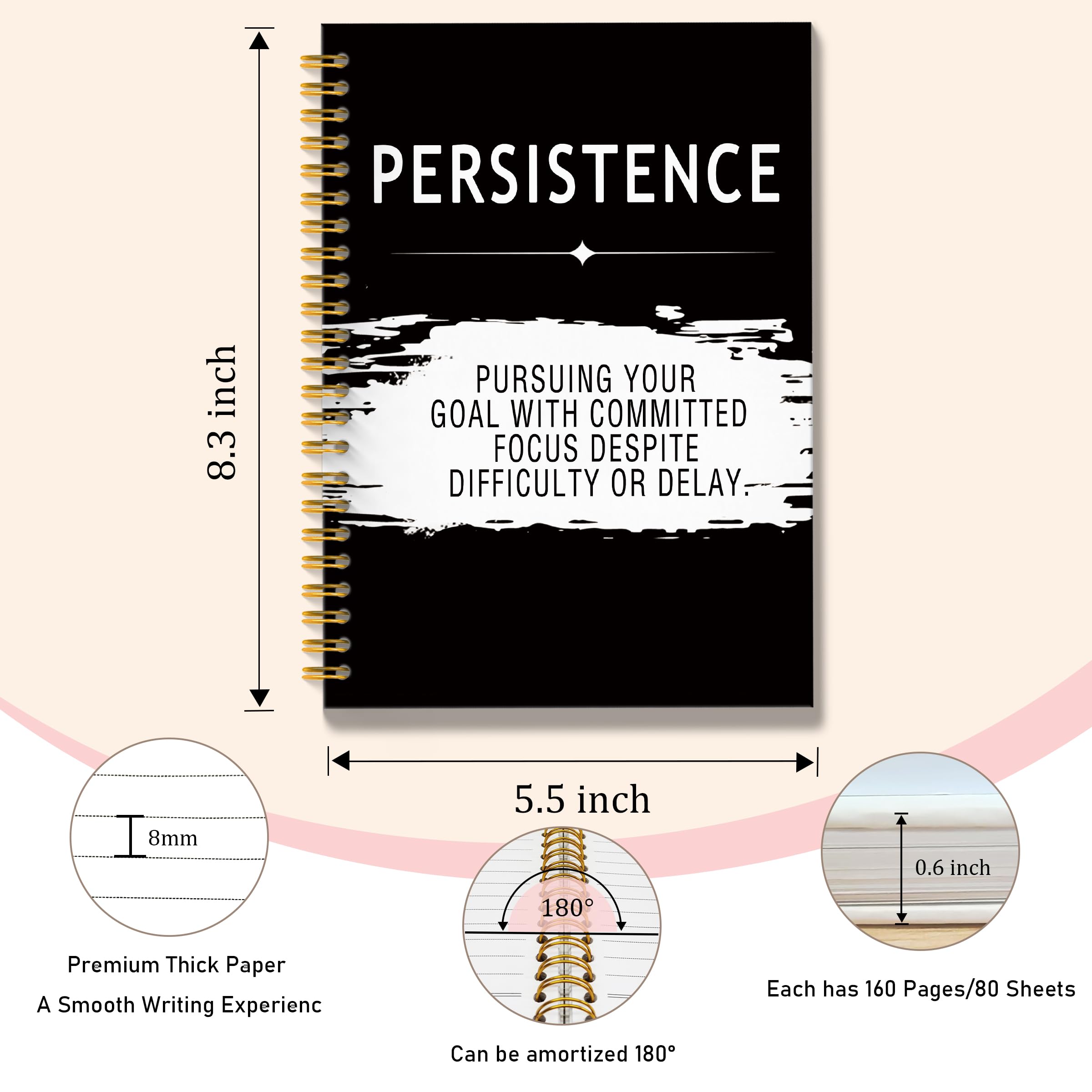 Diario con citazioni di persistenza, quaderni ispiratori per ufficio per lavoro, regali motivazionali per donne uomini, regali per colleghi d'ufficio, quaderno a spirale con copertina rigida