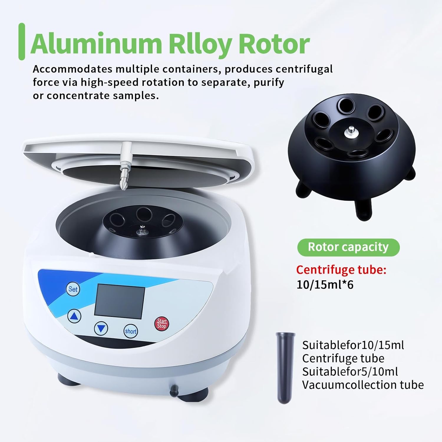 Lab Benchtop Centrifuge with Timer 10s-99min, 5000rpm Max RCF 3074xg Lab Mini Centrifuge with 6 x 10/15ml Tubes, 110-220V Noise ≤ 60dB for Liquid Separation & Scientific Labs