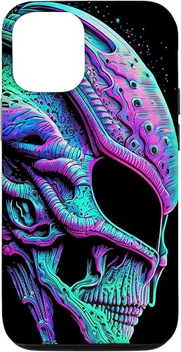 iPhone 13 Pro Trippy Vaporwave Alien Head Skull Dripping Paint UFO Art Case