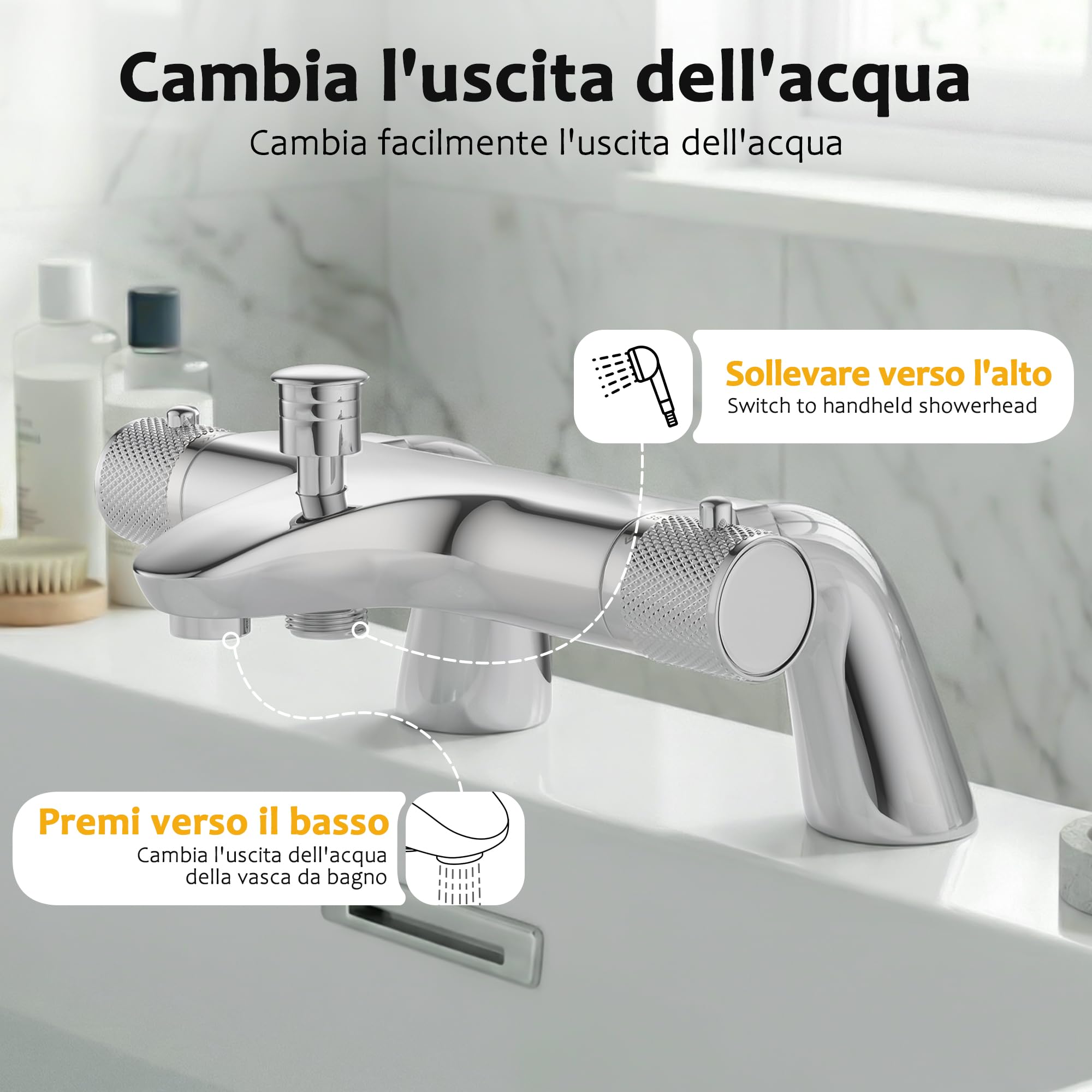 Rubinetto Miscelatore Termostatico per Vasca da Bagno,Con Beccuccio per Vasca da Bagno,Miscelatore per Doccia con Controllo Anti Scottatura,Cromato
