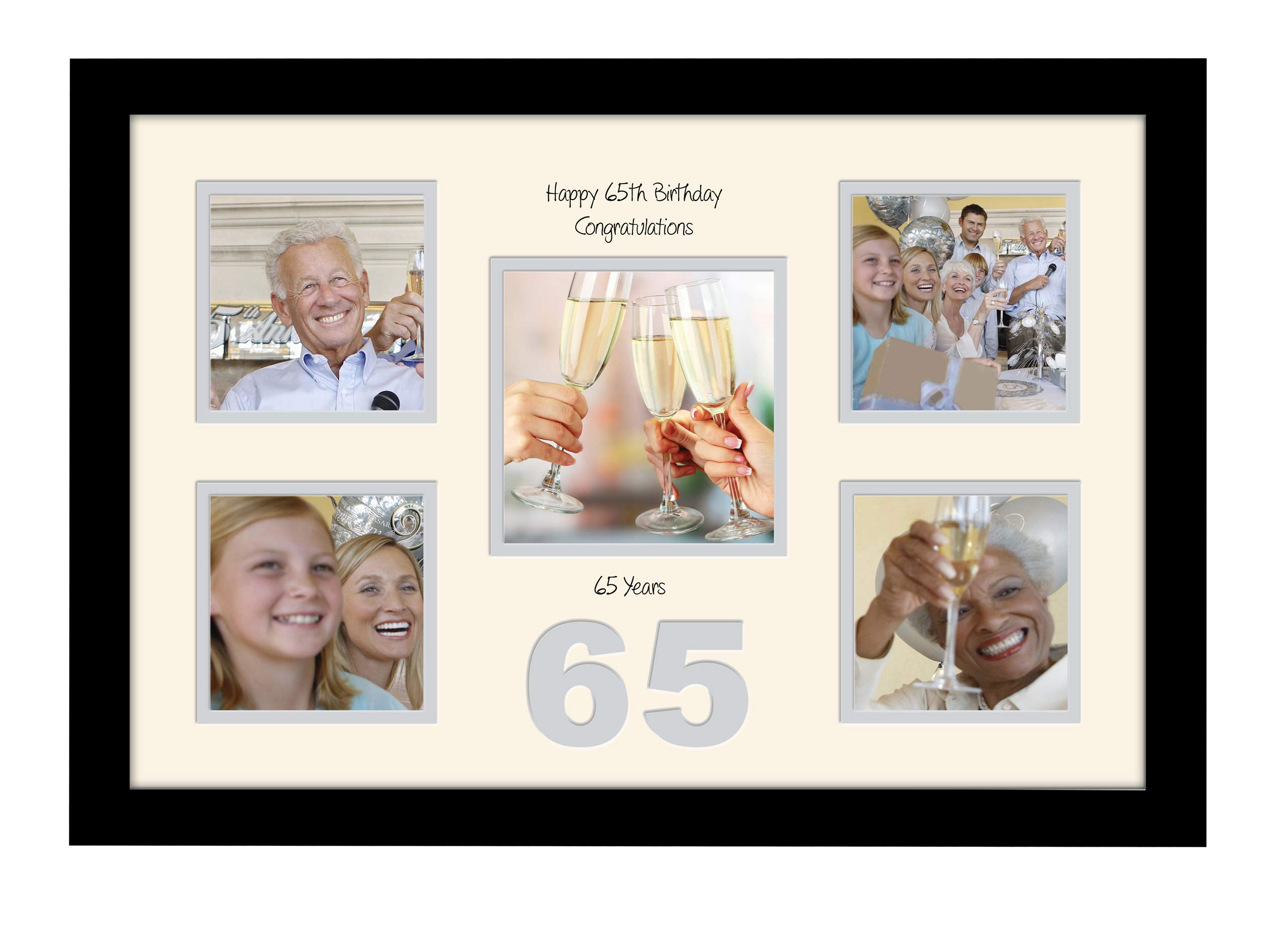 Photos In A Word Black Finish Frame Cream Mount Grey Inside 65Th Birthday Photo Frame 4"X4" X4 And 5"X5" Photo 970D (Black Finish Frame Cream Mount Grey Inside)