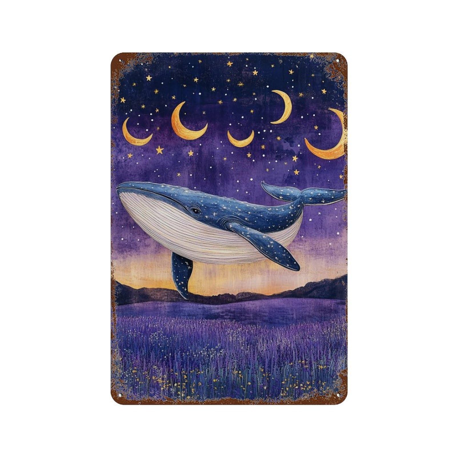 Whale Dreams in Lavender Fields Retro Metal Sign 11.8"x7.9", Classic Wall Plaque for Basement, Hobby Room And Garage Decor