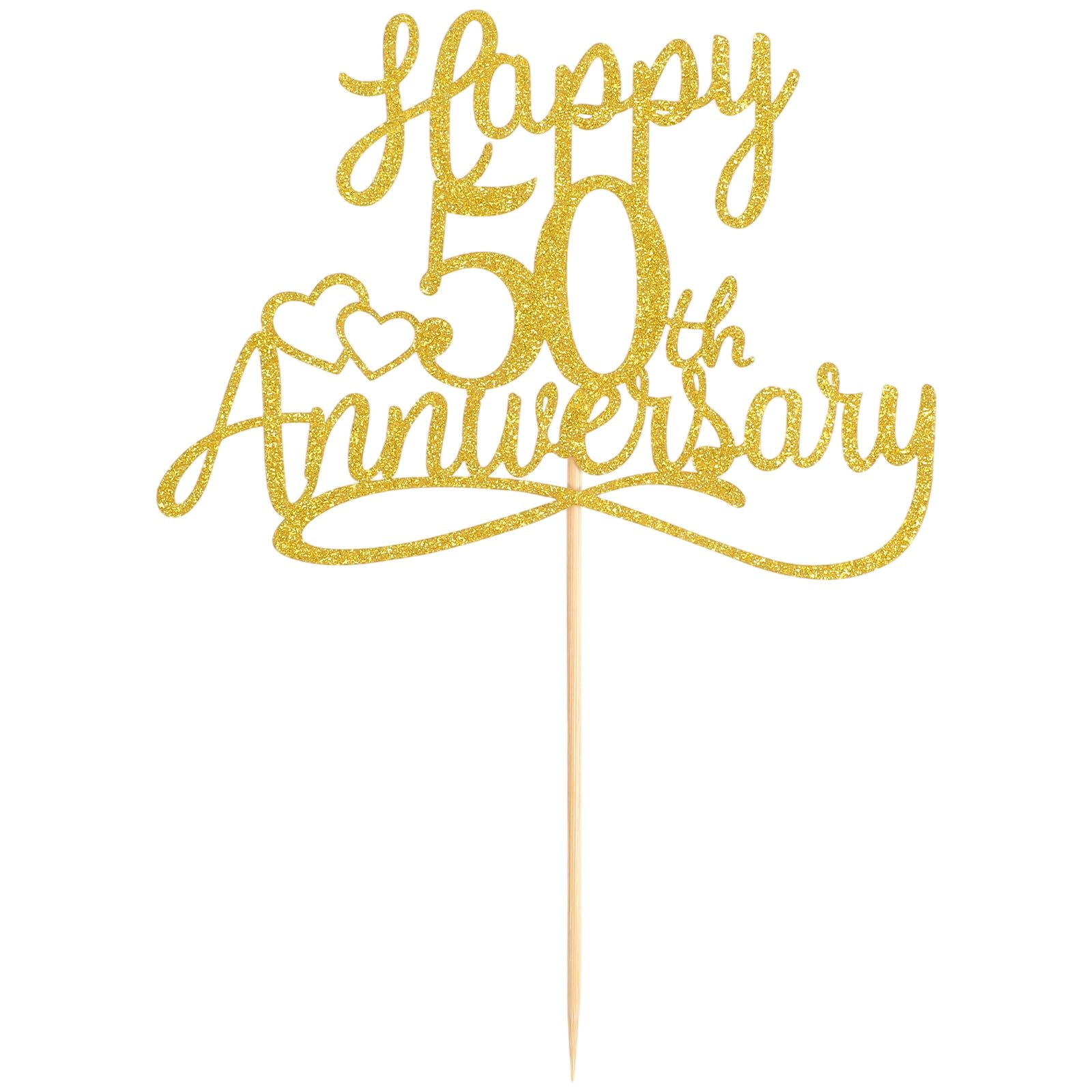 Ymapinc Happy Anniversary Cake Topper, Gold Glitter 50th Wedding Anniversary Cake Decorations, Golden Wedding Topper for Party Celebrations