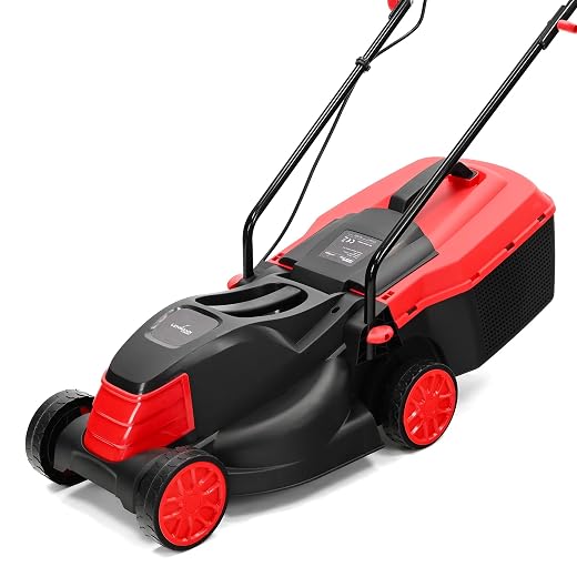 Lehmann Tondeuse à Gazon Électrique, 1200 W, Largeur de Coupe 32 cm, Bac de Ramassage 25 L, Réglage Hauteur de Coupe 3 Positions 25 à 65 mm, Jusqu’à 500 m², 3450 TR/Min