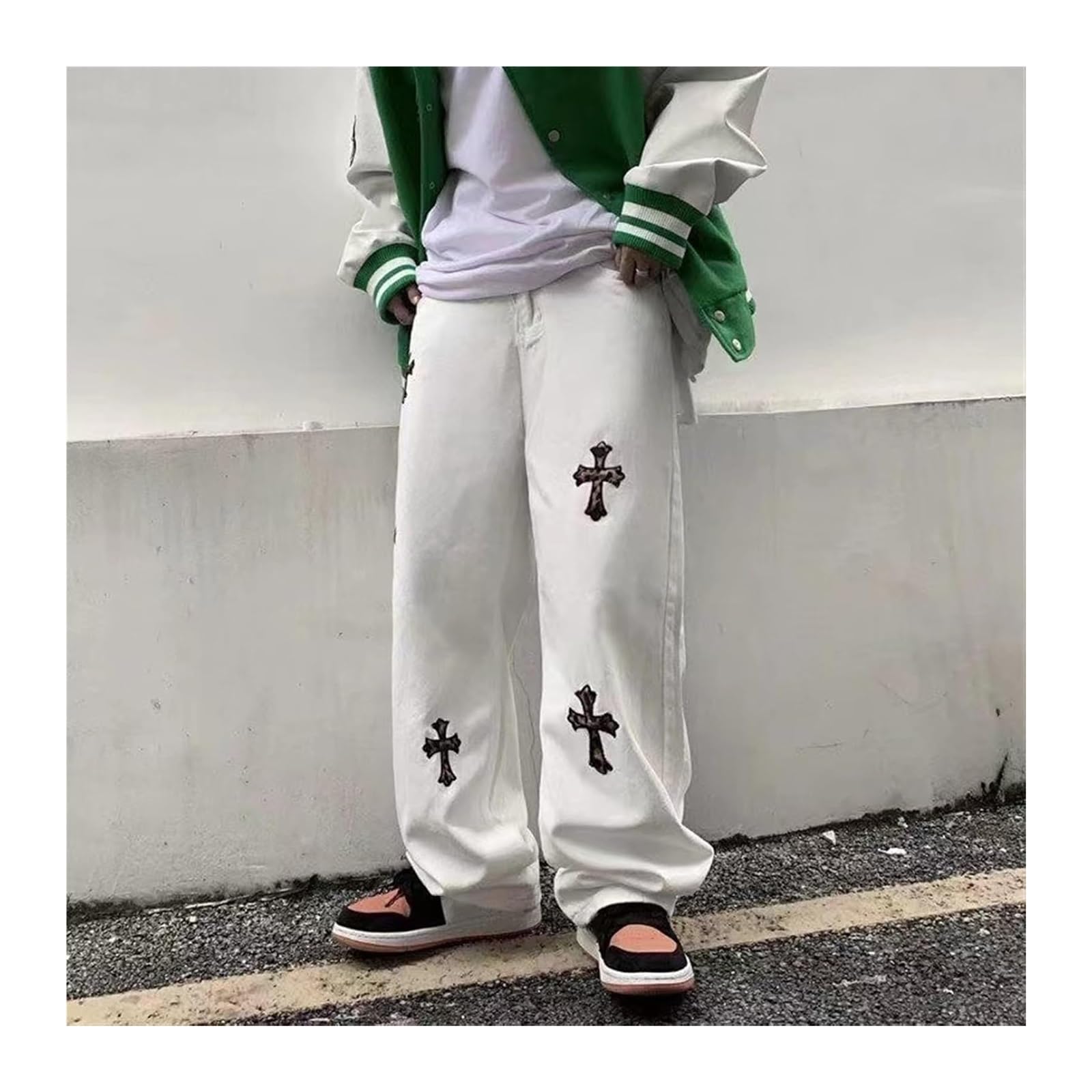 SIYAN Męskie spodnie jeansowe z szerokimi nogawkami, dżinsy, casualowe, luźne, dżinsowe, spodnie dżinsowe, baggy, hip hop, vintage, Y2K, proste nogawki, dla nastolatków, chłopców, spodnie na