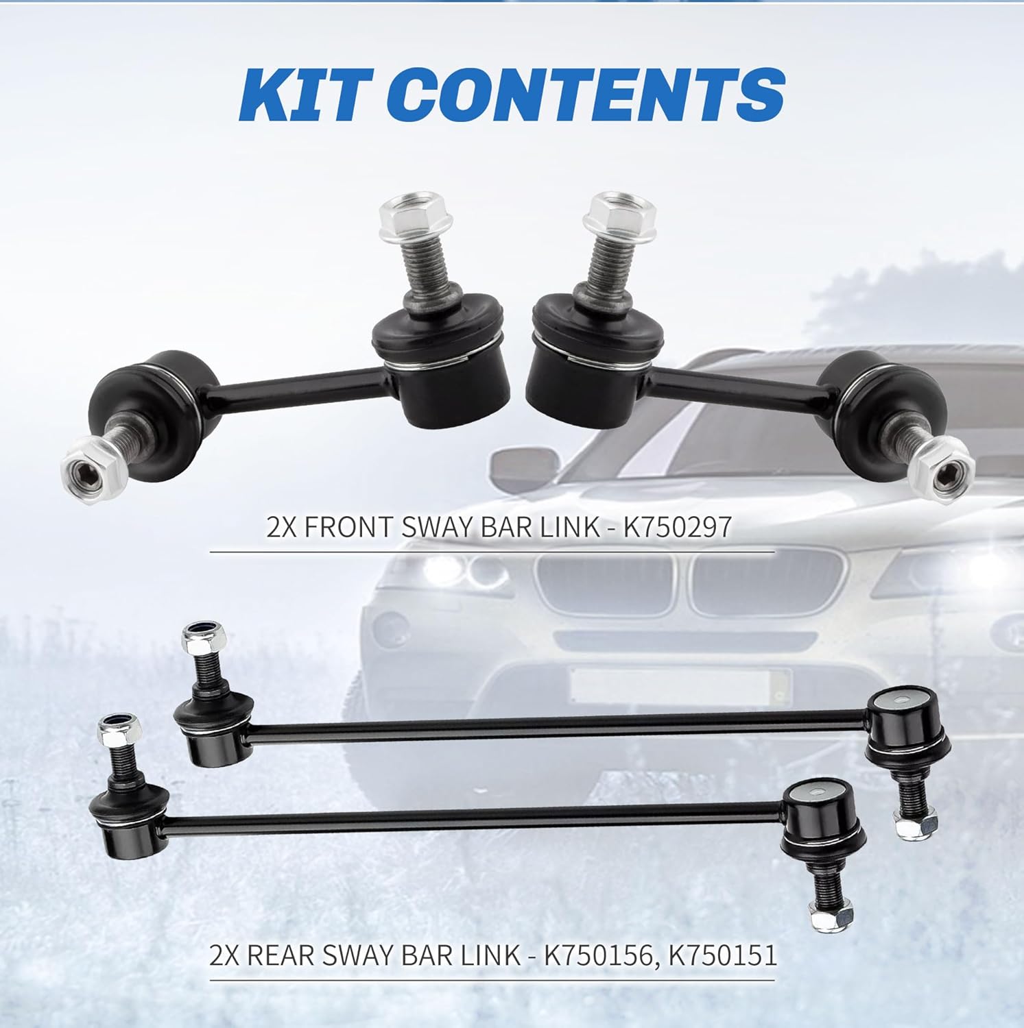 Front and Rear Sway Bar Links Compatible With 2007-2016 Honda CR-V L4 2.4L Sway Bar End Links K750297 K750151 K750156
