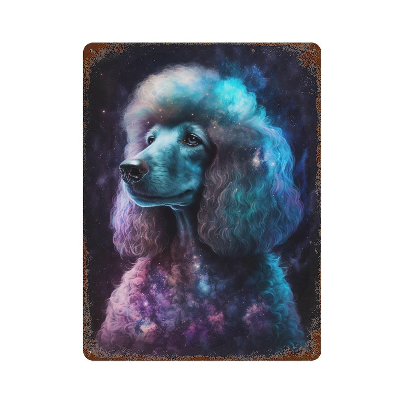 Cosmic Poodle Art Print 15.7"x11.8" Weathered Tin Sign, Shabby Chic Decor for Cafe, Home Bar And Lounge Decor