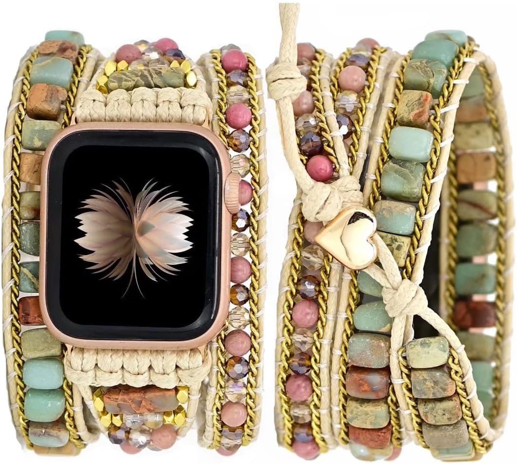 Somesame Compatible with Apple Watch Band 49mm 45mm 41mm 44mm 42mm 40mm 38mm Boho Beaded Bracelets,Multilayer Wraps Stone Handmade Watch Strap for Women Men for iWatch SE/Ultra Series 9 8 7 6 5 4 3 2
