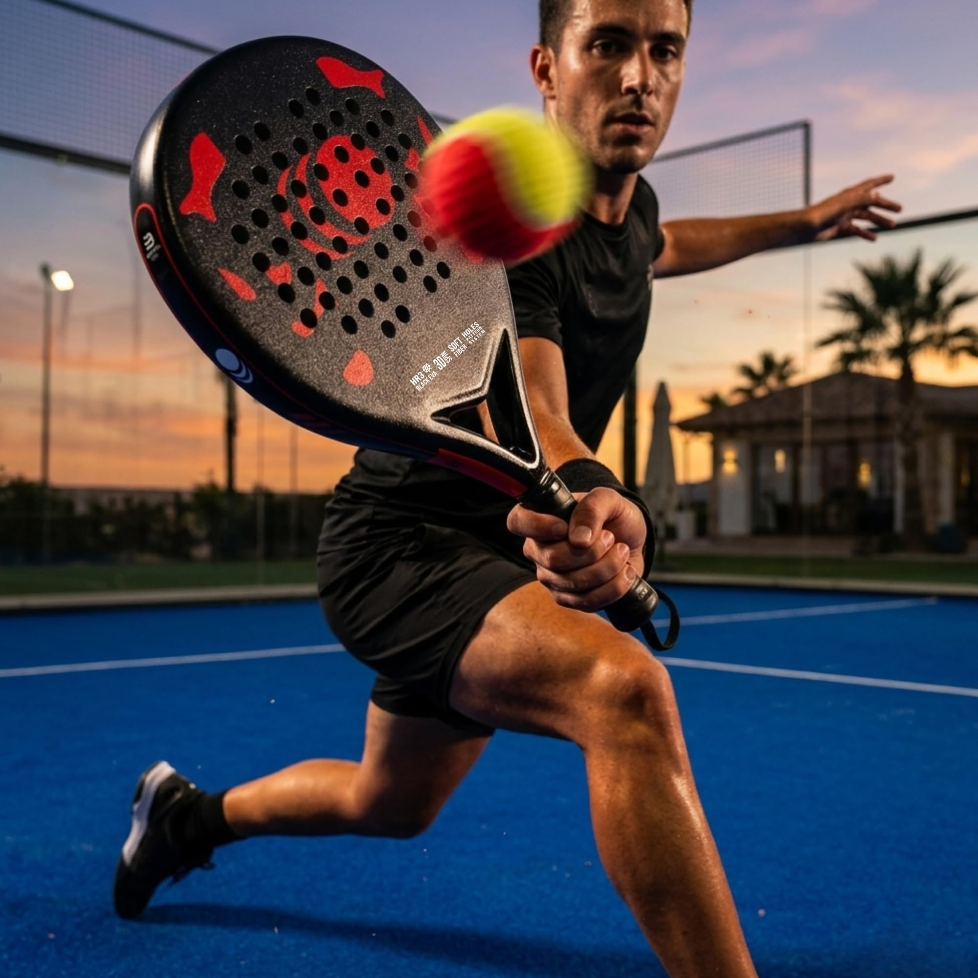 Racchetta da padel, telaio leggero in fibra di vetro e nucleo in EVA, racchetta da padel ad alta aderenza con borsa per il trasporto, per principianti e giocatori intermedi