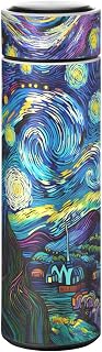 Oil Painting Starry Night Insulated Tumbler, 17 oz Stainless Steel Double Wall Vacuum Bottle with Cup Cover for Coffee & Tea